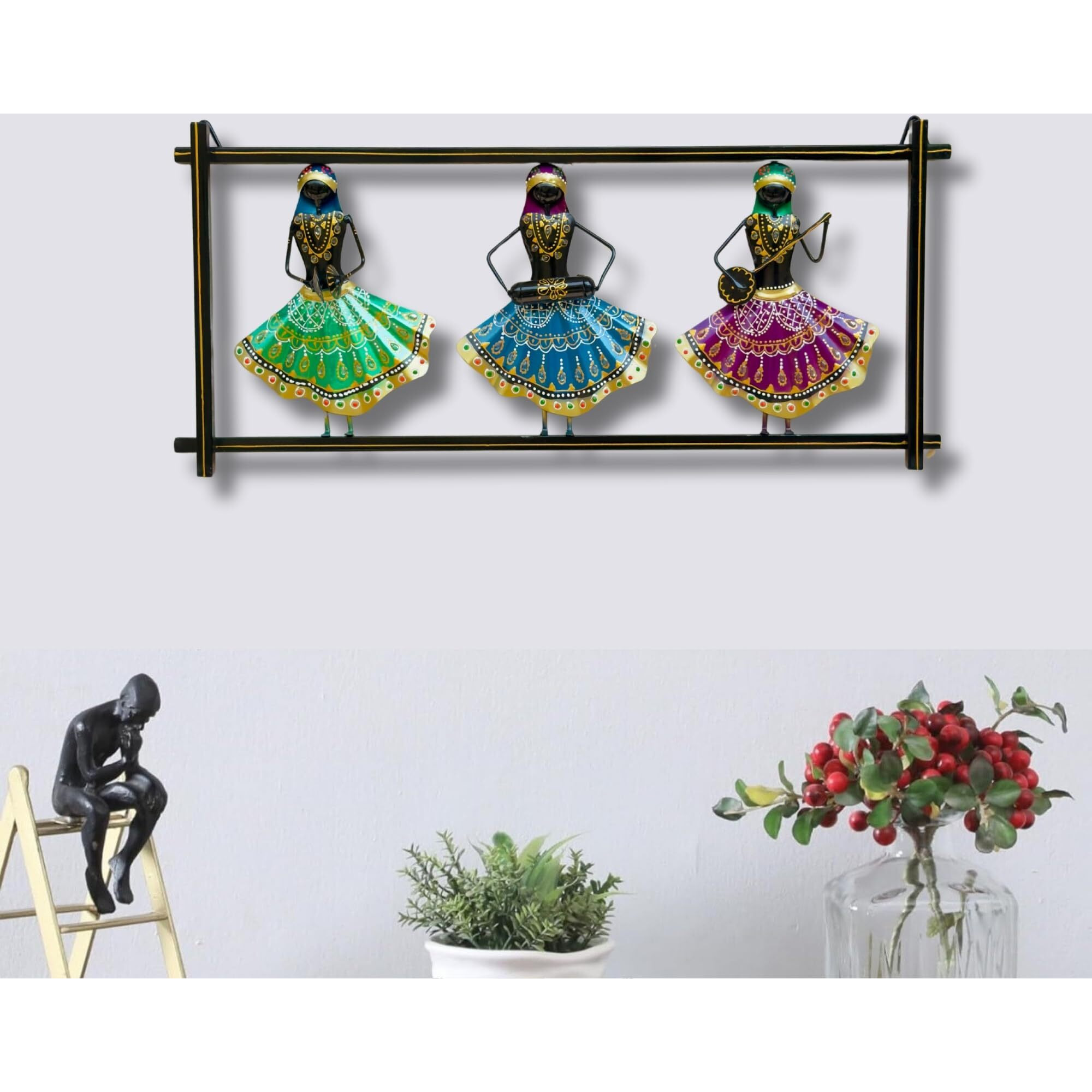 Rsn Metal Lady Musicians Playing Instruments Wall Decor/Wall Hanging/Metal Wall Art (24 X 11 Inches)