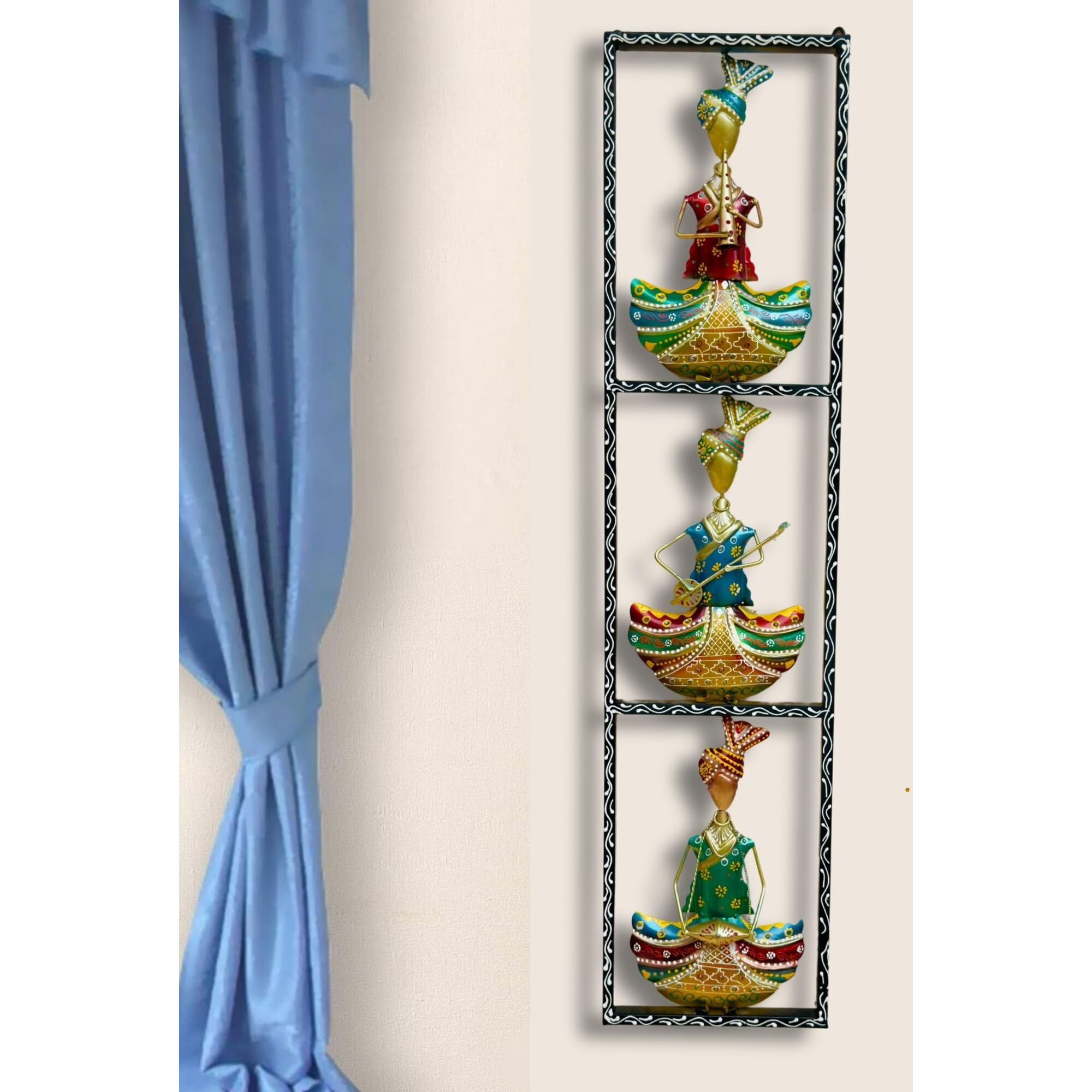Rsn Metal Wall Decor Rajasthani 3 Musicians Playing Instruments Wall Art/Wall Hanging For Living Room/Bedroom Size-40 X 9.25 Inch