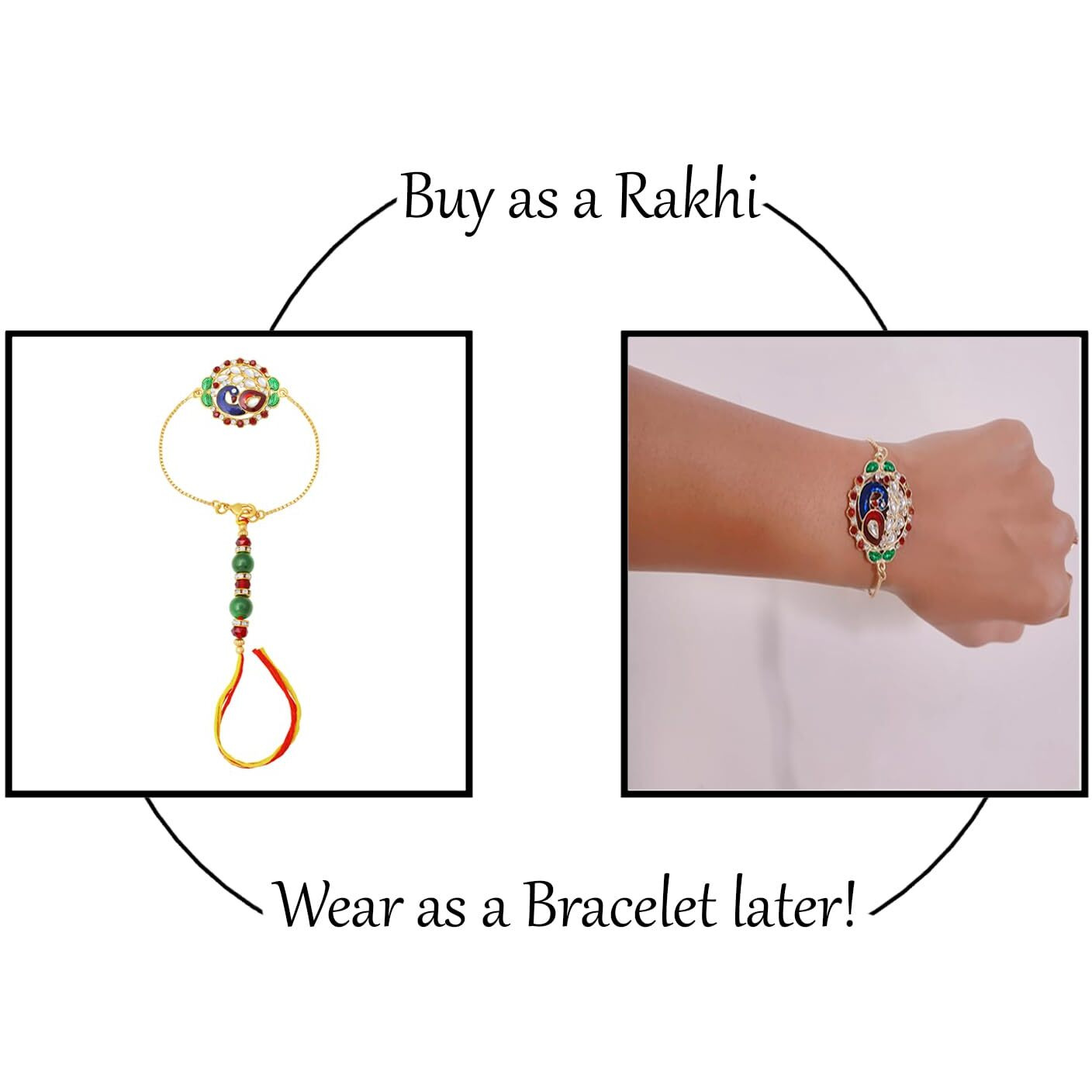 Mahi Peacock Shaped Meenakari Work Lumba Rakhi For Bhabhi With Beads And Crystals (Ral1100680G)