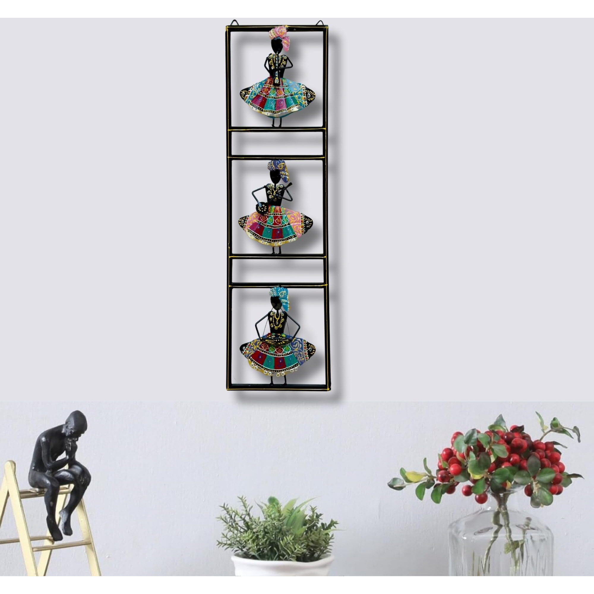 Rsn Metal Wall Decor Rajasthani 3 Musicians Wall Art/Wall Hanging For Living Room/Bedroom Size-33.5 X 9.5 Inch