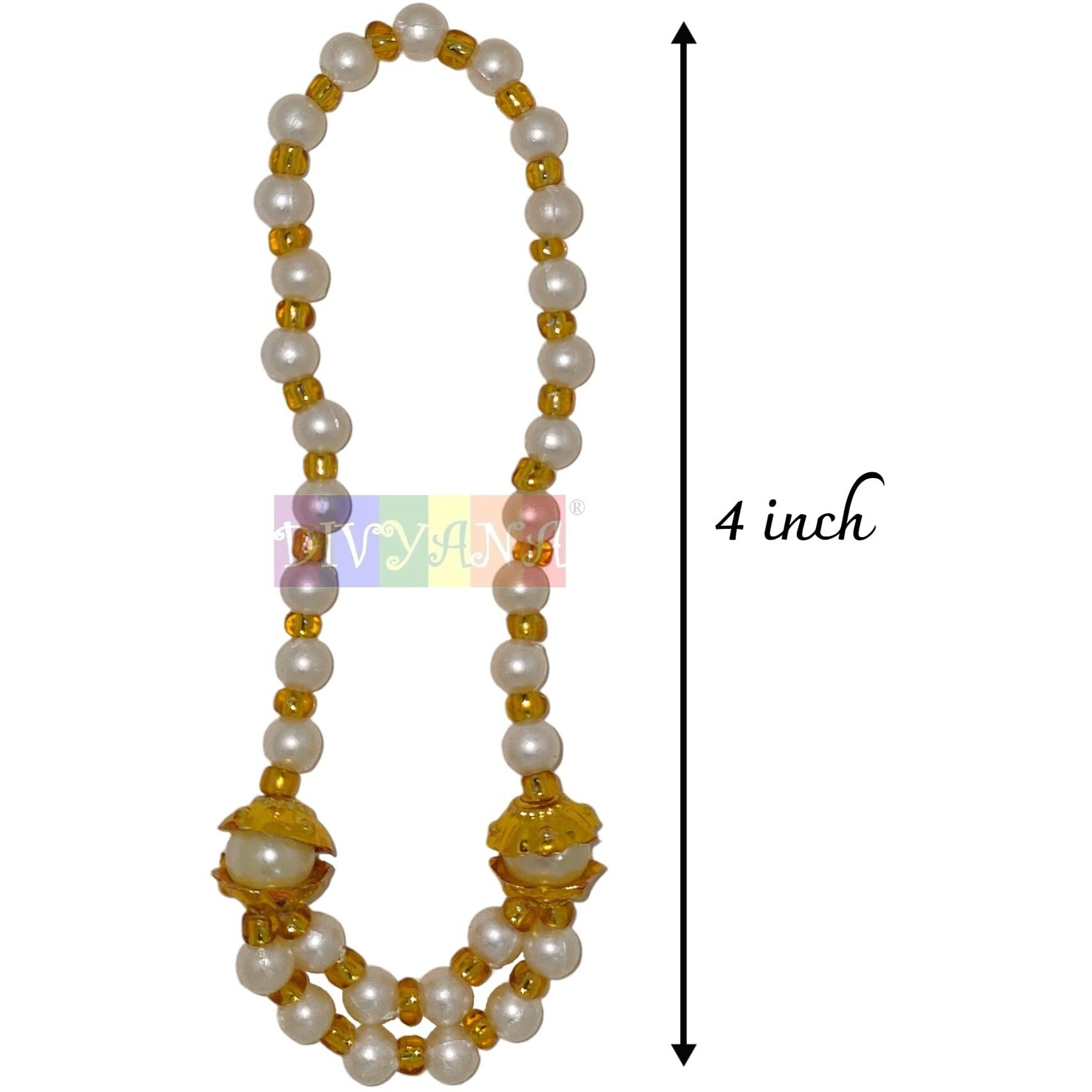 Divyana Pearl Beads Moti Mala Garland For Idols Pooja Haar Mala For God Goddess Pearl Handmade Mala Garland Jewellery For God/Idols/Ganpati/Krishna 4 Inch, Set Of 2 Pcs (With Storage Box)