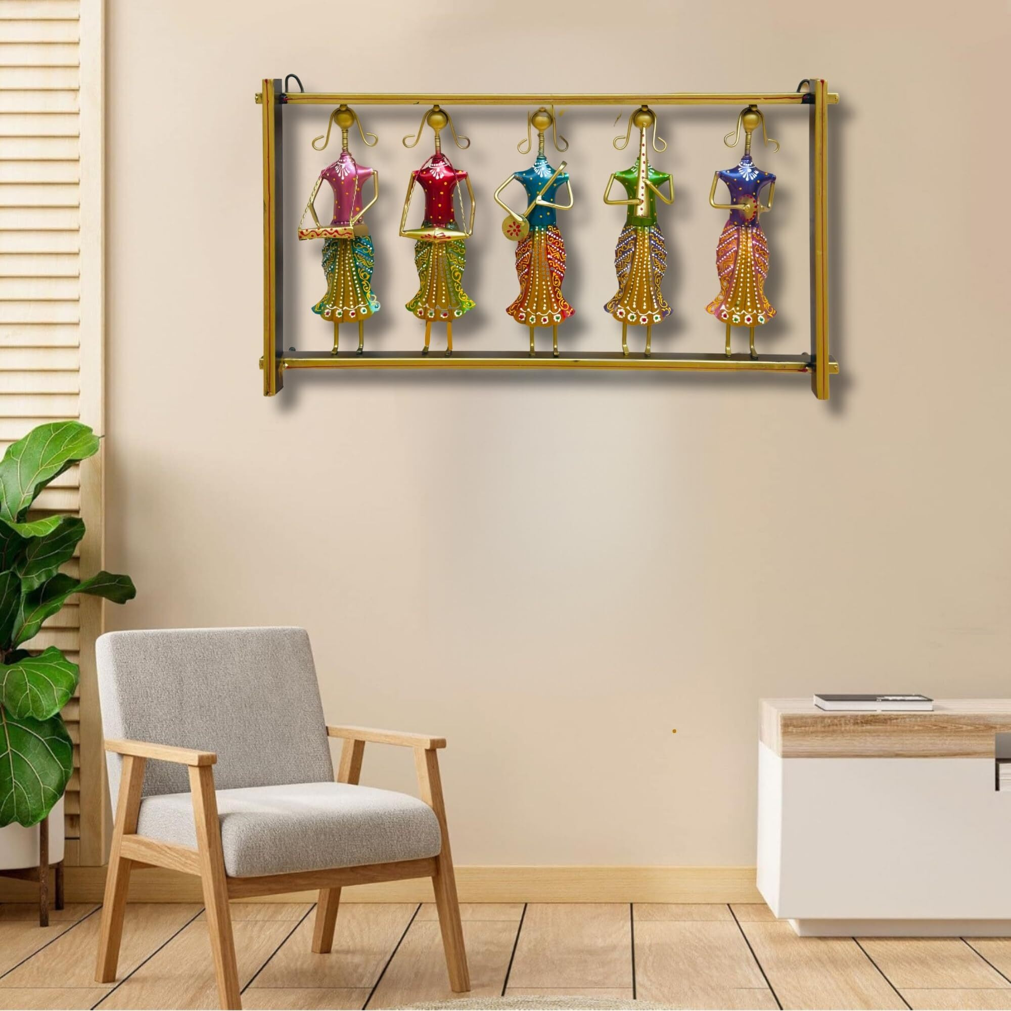 Rsn Metal Wall Hanging Of 5 Rajasthani Musician Playing Wall Art Sculpture,Metal Wall Decor/Wall Hanging (24 X13 X 2Inches)