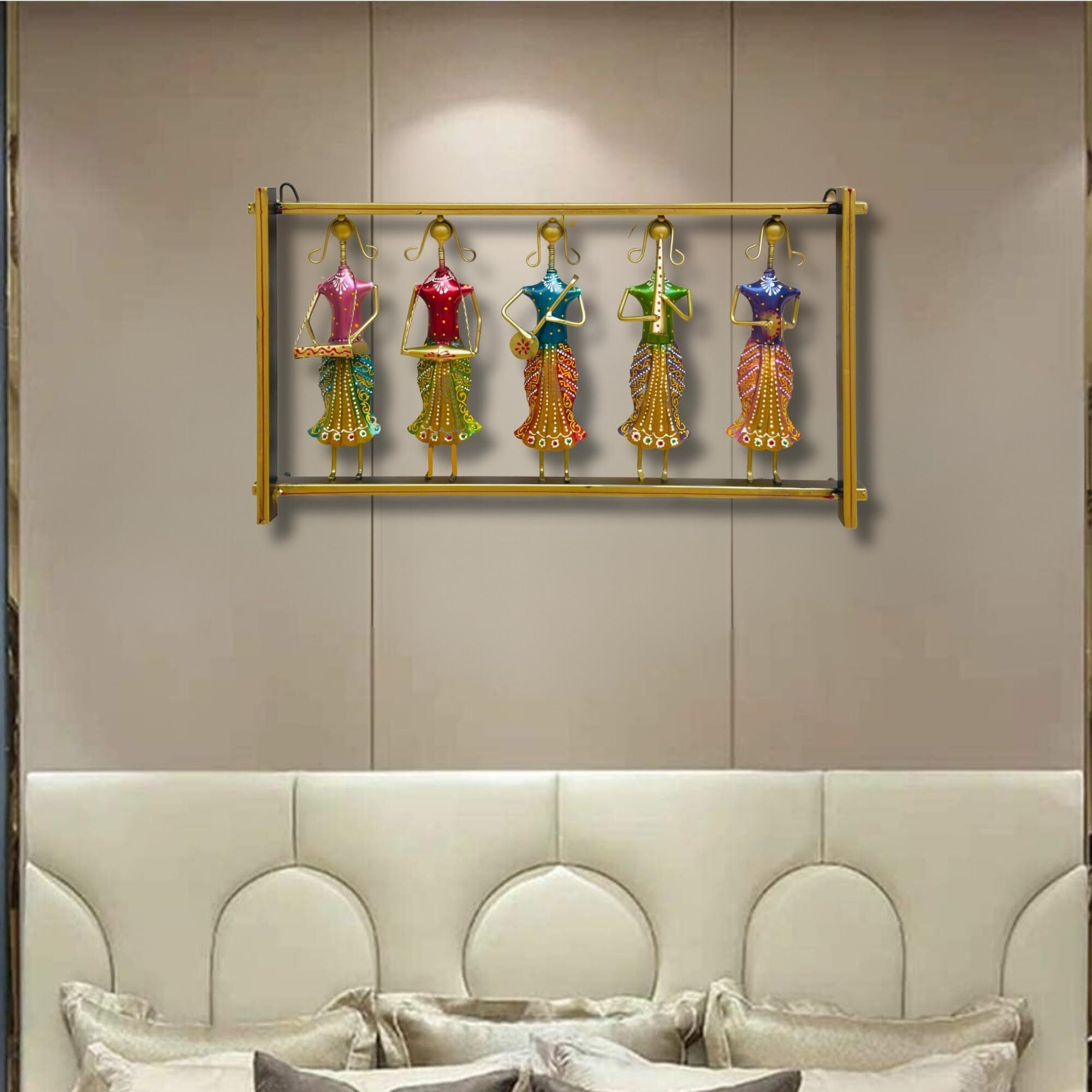 Rsn Metal Wall Hanging Of 5 Rajasthani Musician Playing Wall Art Sculpture,Metal Wall Decor/Wall Hanging (24 X13 X 2Inches)