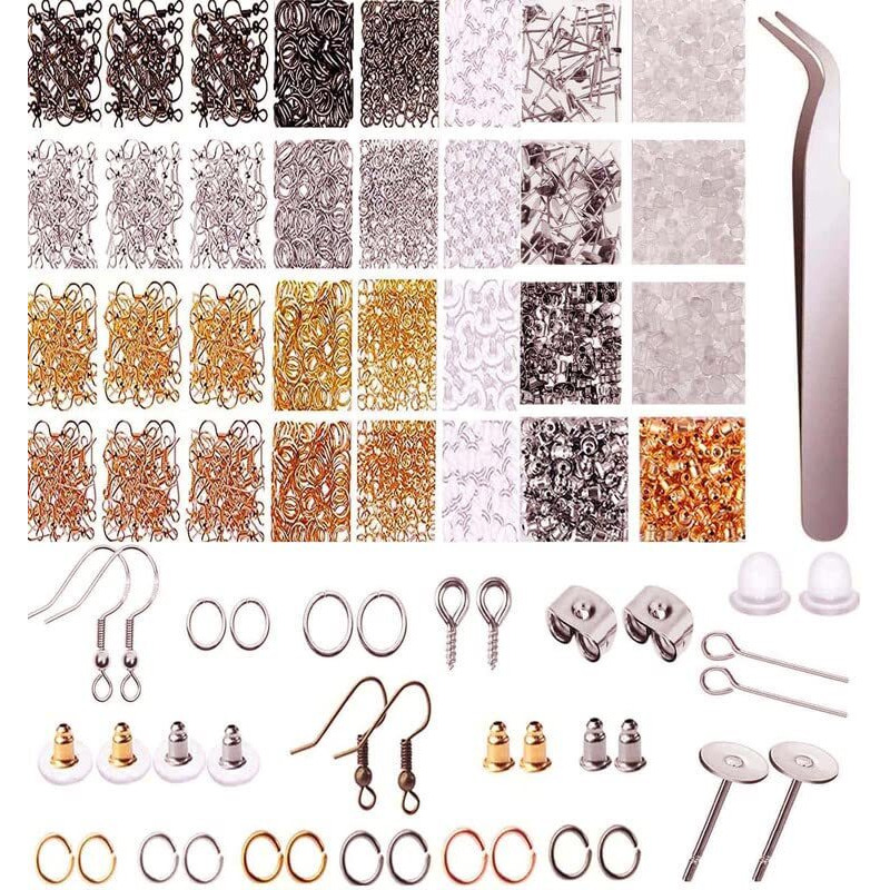 Diy Crafts 50 Grm, Antique Silver, Earring Making Kit Jewelry Makes Supplies With Earring Post Jump Rings Earring Back Tweezers Jump Ring Opener For Earring Jewelry Diy Ma (50 Grm, Antique Silver)