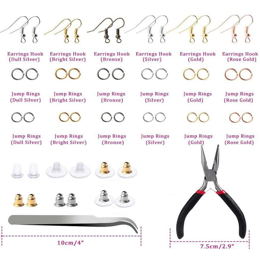 Diy Crafts 50 Grm, Antique Silver, Earring Making Kit Jewelry Makes Supplies With Earring Post Jump Rings Earring Back Tweezers Jump Ring Opener For Earring Jewelry Diy Ma (50 Grm, Antique Silver)