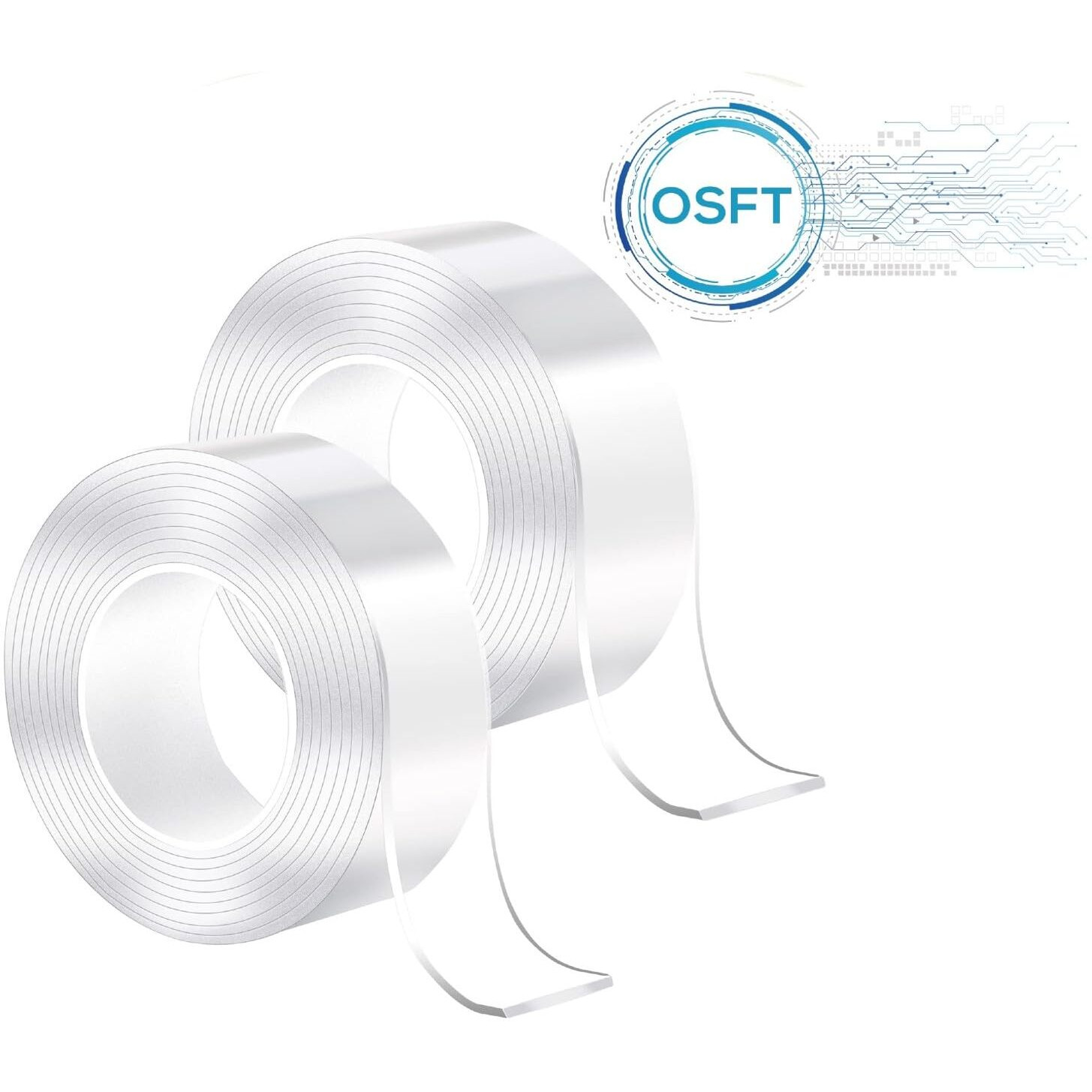 Osft Double Sided Tape Heavy Duty Mounting Tape With Scissor For Walls, Adhesive Sticky Strips Carpet Tape Poster, Wall Tape, Transpartent Two Side Tape (1.18 Inch X 10 Ft) (2 X Tape + 1 X Scissor)