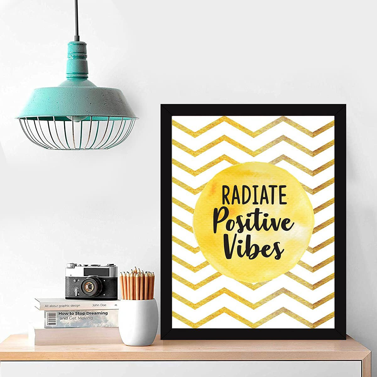 Chaka Chaundh - Radiate Positive Vibes Quotes Frames - Good Vibes Quotes Wall Frames For Home & Living Room - Positive Quotes Posters For Women - (13.6 X 10.6 Inches)