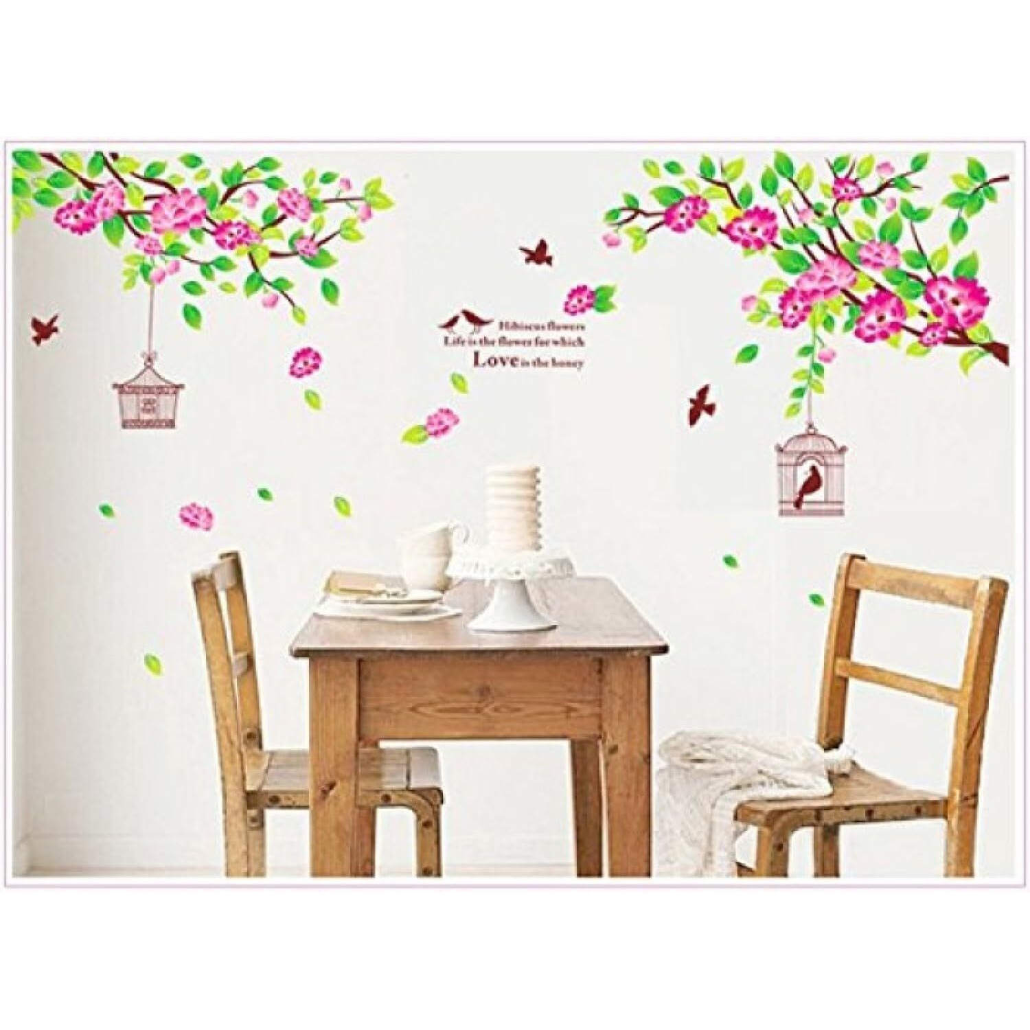 Heureka Large Pink Hibiscus Flower Bird Cage Pvc Vinyl Home Decor Wall Sticker (60 Cm X 90 Cm)