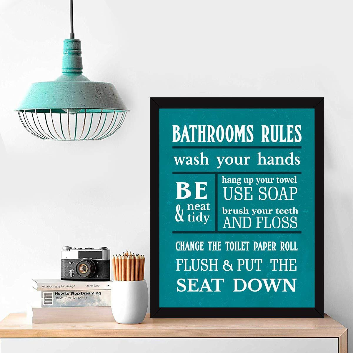 Chaka Chaundh - Bathroom Poster - Bathroom Posters With Frame - Bathroom Quotes Framed Posters - Bathroom Etiquette Poster  Bathroom Rules Poster - (14 X 11 Inches) (Aqua)