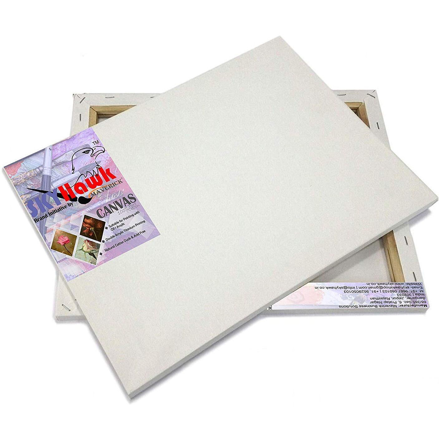 Skyhawk Pre Stretched Artist Canvas (Set Of 3) Black, White & Linen (Combo Set), Artist Quality- Pure Cutton (Medium Grain) & Pure Linen (Fine Grain) (10" X 14")