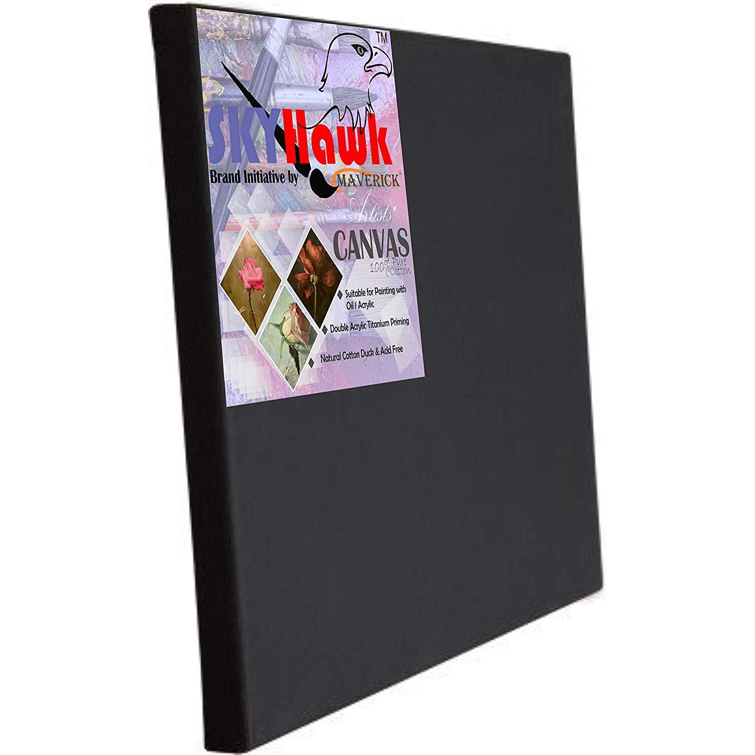 Skyhawk Pre Stretched Artist Canvas (Set Of 3) Black, White & Linen (Combo Set), Artist Quality- Pure Cutton (Medium Grain) & Pure Linen (Fine Grain) (10" X 14")