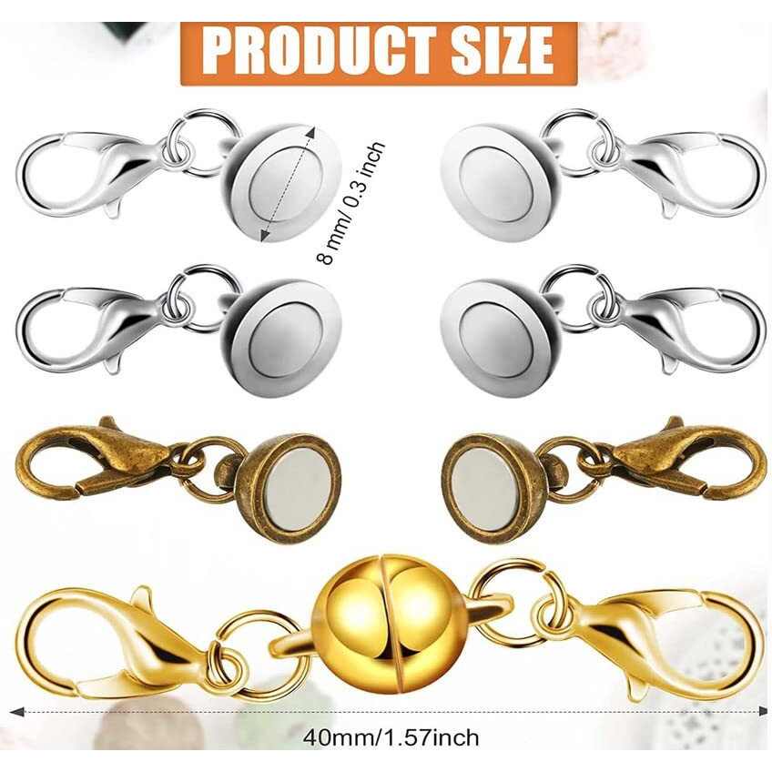 Diy Crafts 4X Pcs, Silvery, Magnetic Clasps Magnetic Jewelry Clasp Locking 8 Mm Magnetic Necklace Clasp Magnetic Closures Necklace Chain Clasp Bracelet Necklace Extenders F(4X Pcs, Silvery)