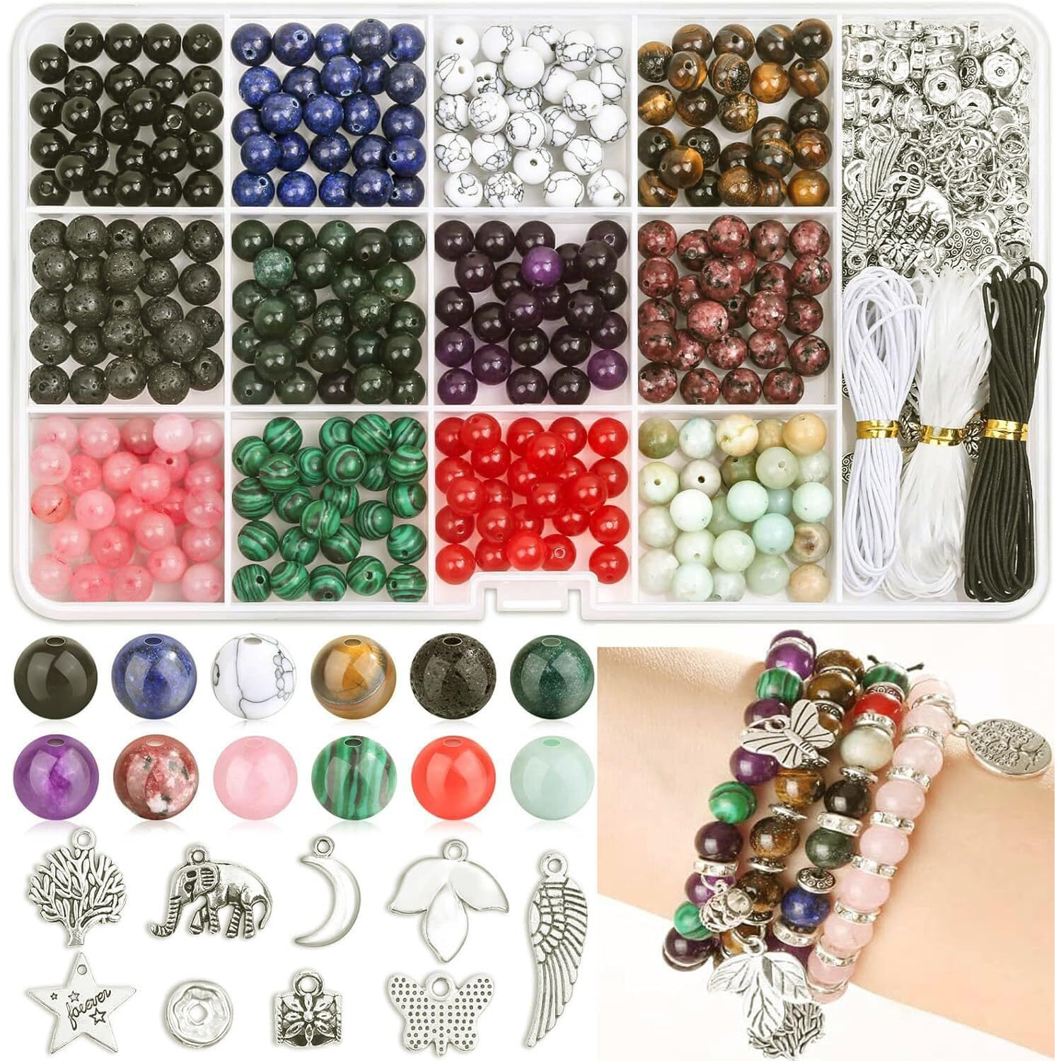 Diy Crafts Unssorted Mixed Combo Kit, Crystal Etc Beads Bracelet Jewelry Making Natural Healing Stone Kit For Bracelet Making Crystal Beads Adults Jewelry Making Kit For Girls 8-12 Pcs - (260) (130)