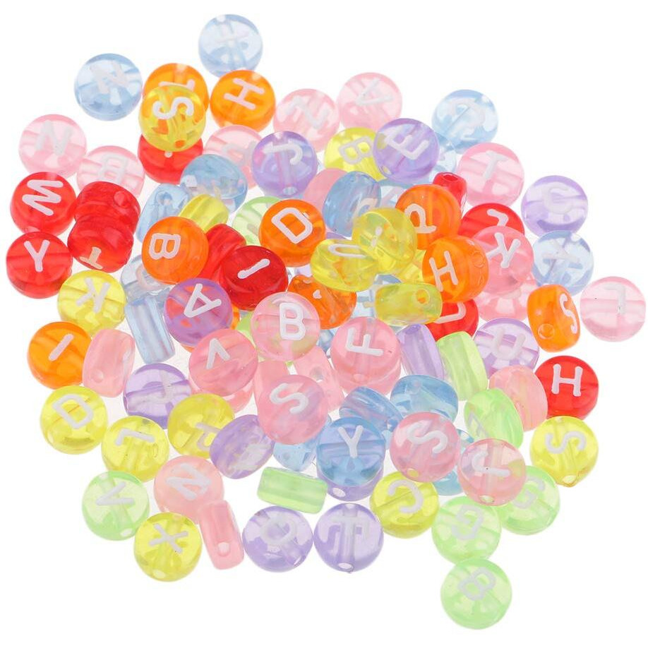 Street27 100 Pieces Round Alphabet Letters Printed Resin Loose Beads For Art Craft Supplies 7Mm