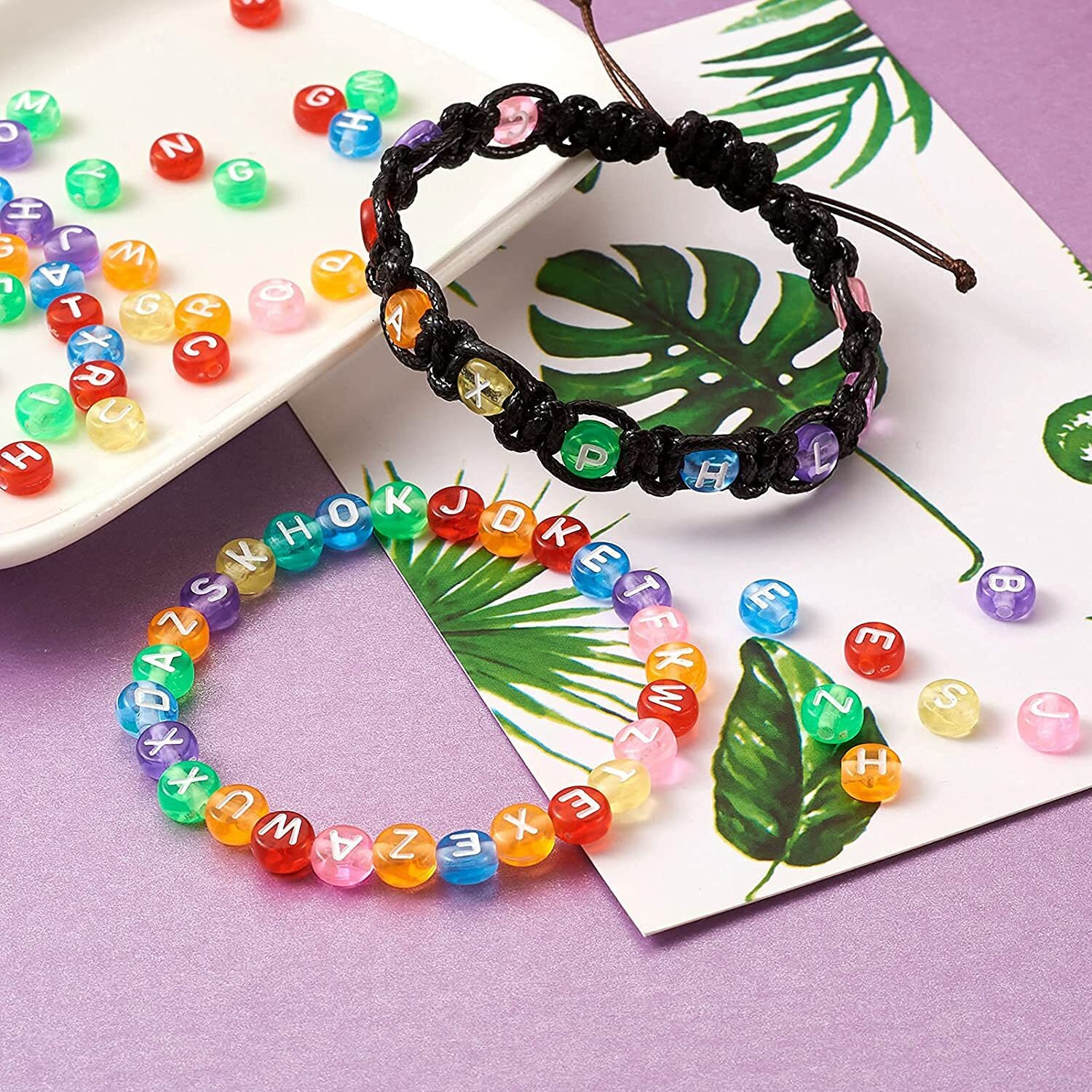 Street27 100 Pieces Round Alphabet Letters Printed Resin Loose Beads For Art Craft Supplies 7Mm