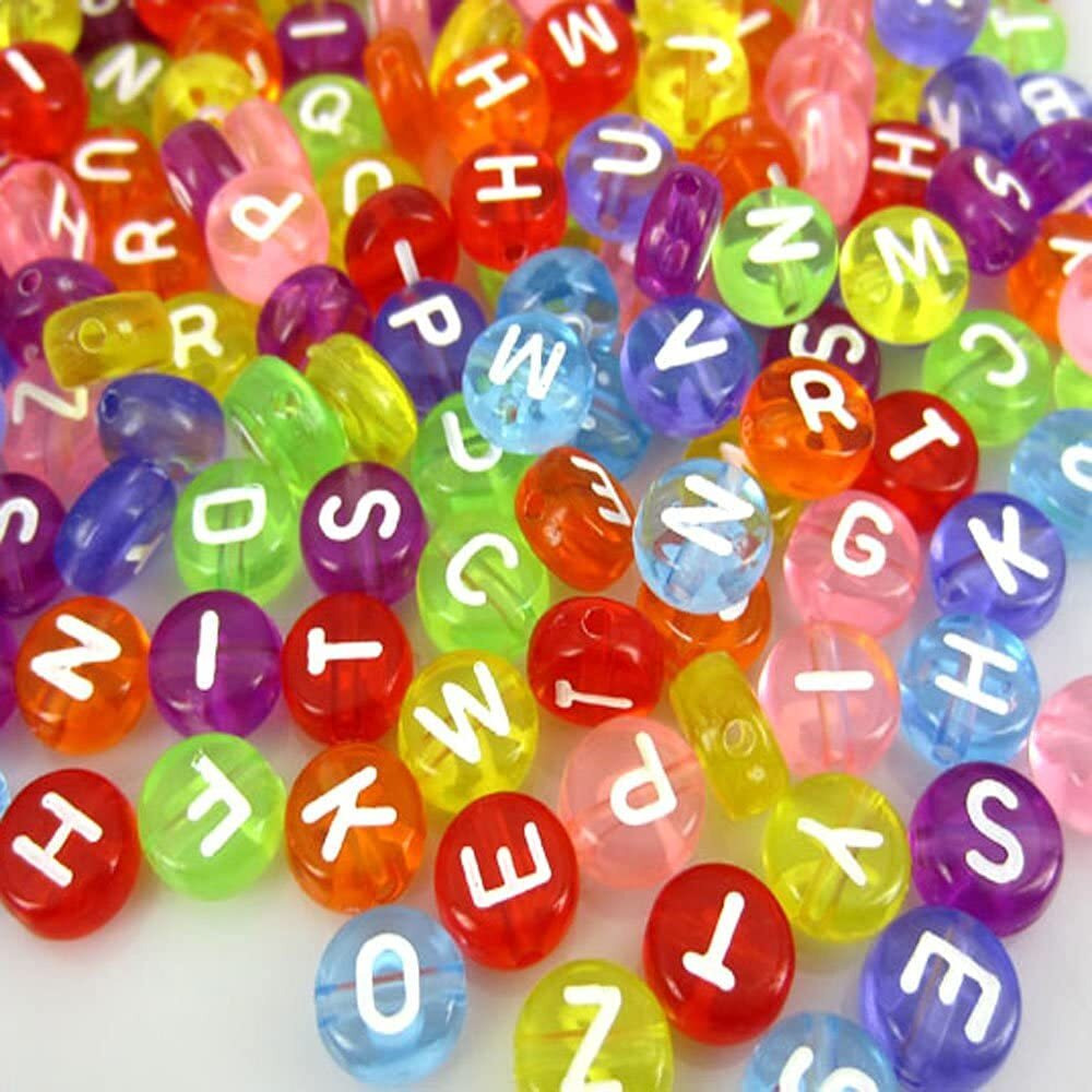Street27 100 Pieces Round Alphabet Letters Printed Resin Loose Beads For Art Craft Supplies 7Mm