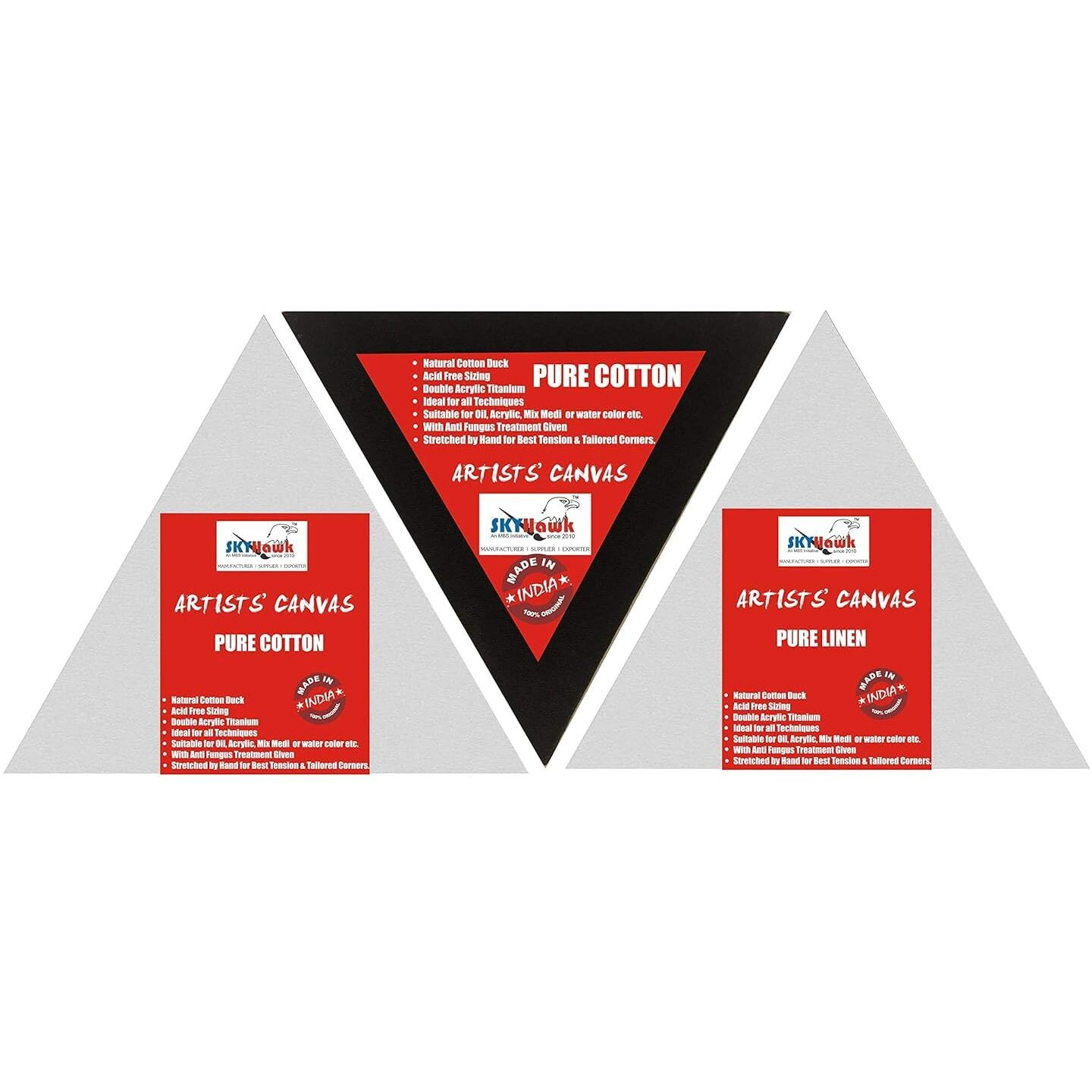 Pre Stretched Triangle Shape Canvas Frame(Black, White, Linen) (10 Oz) (Set Of 3)