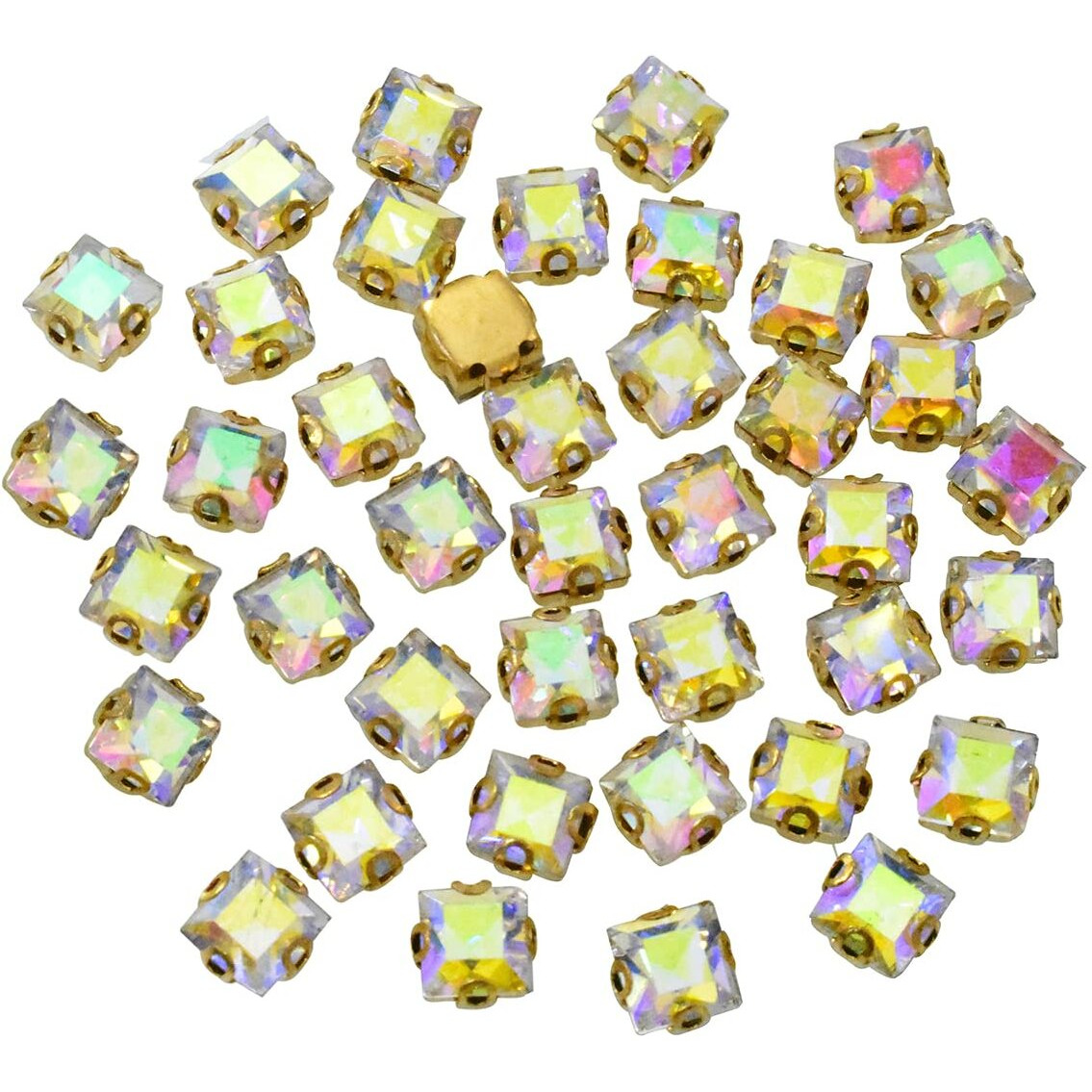 Embroiderymaterial Multicolor Sew On Glass Crystal Rhinestones Beads For Jewellery Making, Bracelet Making, Embroidery, Clothes Embellishment, Craft Or Diy (6X6 Mm, 48 Pieces, Square, D Shape Claws)