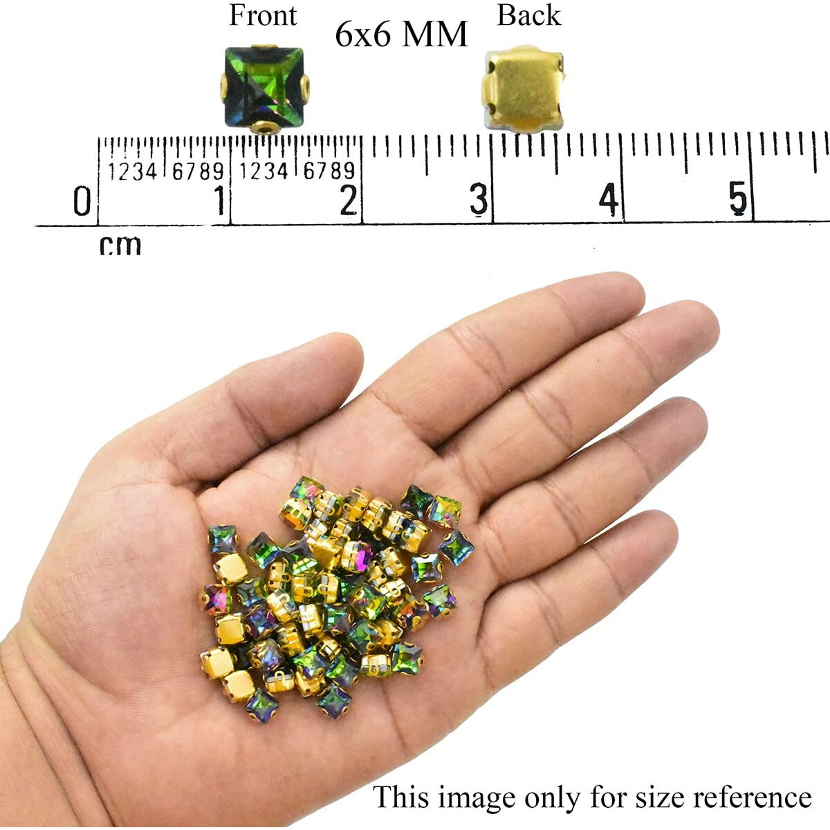 Embroiderymaterial Multicolor Sew On Glass Crystal Rhinestones Beads For Jewellery Making, Bracelet Making, Embroidery, Clothes Embellishment, Craft Or Diy (6X6 Mm, 48 Pieces, Square, D Shape Claws)