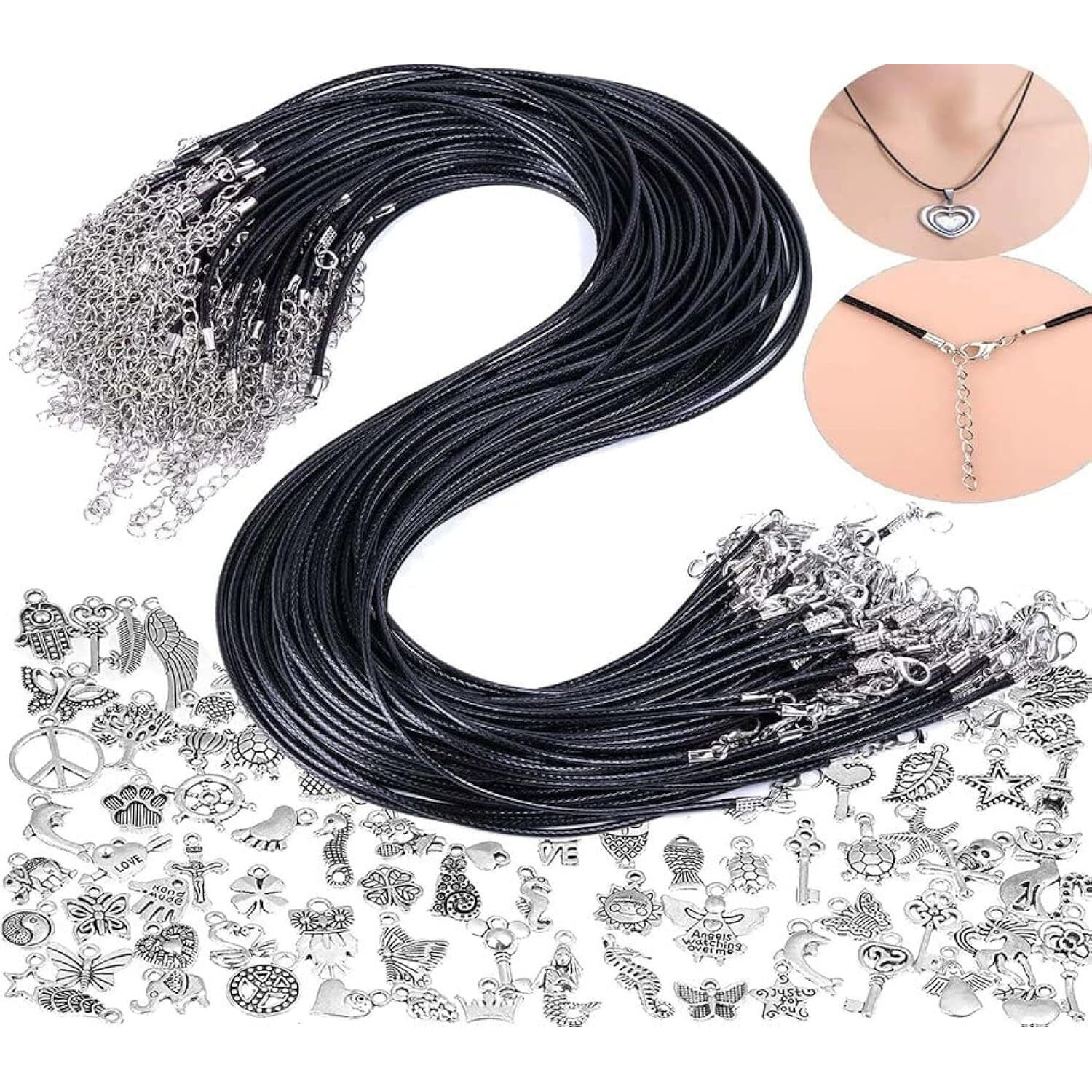 Diy Crafts 2 Pcs, Unsorted Pendant, Tibetan Pendent + Black Waxed Necklace Cord With Lobster Clasp Bulk For Bracelet Making Necklaces Jewelry Ma (2 Pcs, Unsorted Pendant)