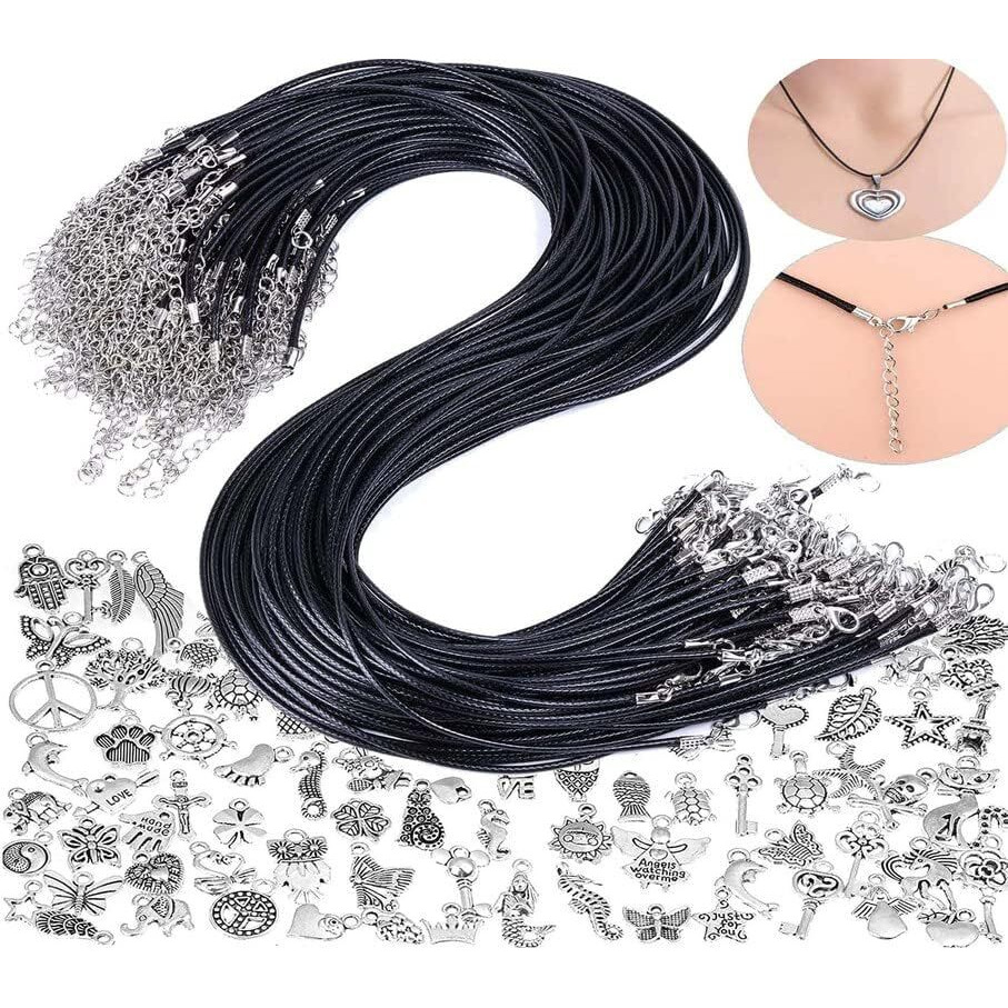 Diy Crafts 2 Pcs, Unsorted Pendant, Tibetan Pendent + Black Waxed Necklace Cord With Lobster Clasp Bulk For Bracelet Making Necklaces Jewelry Ma (2 Pcs, Unsorted Pendant)