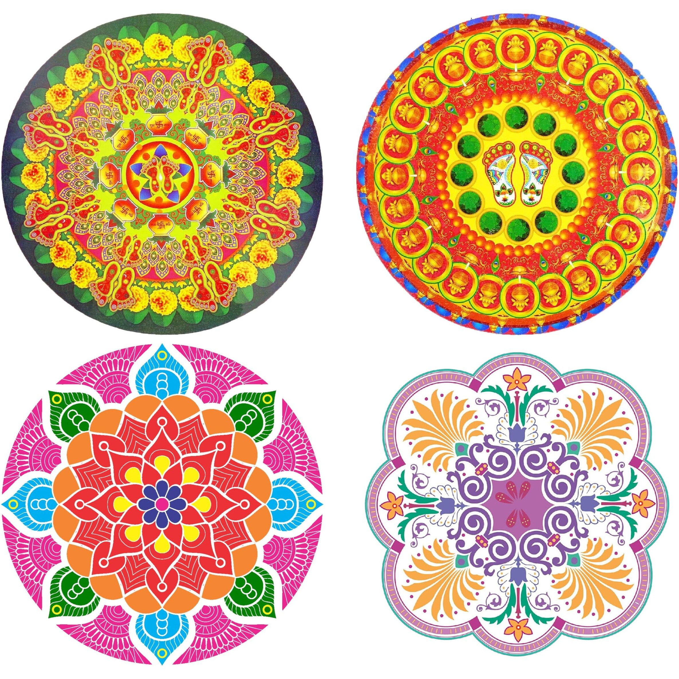 Dreamkraft Colorful Rangoli Sticker Set For Diwali Decoration, Floor & Wall Stickers (30 Cm X 30 Cm, Pack Of 4)_Pc493