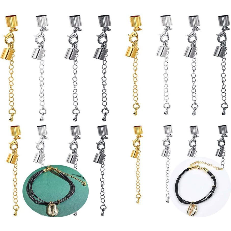 Diy Crafts Parts Pack, Chorme Silver, Cord End Clasps Connectors, Lobster Clasp, Extender Chain Adjustable Jewellery Clasps Leather Cord End Cap For Bracelet Neckl (Parts Pack, Chorme Silver)