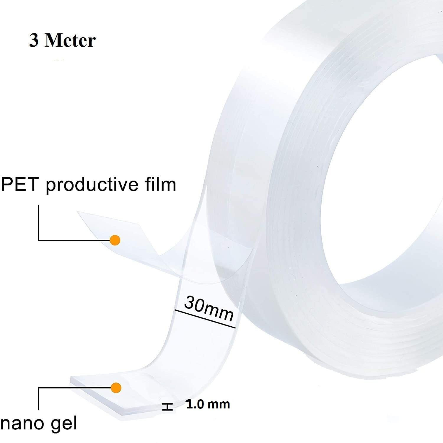 Floovi Double Sided Tape Heavy Duty Self Adhesive Tape, Two Side Sticky Pads Strong Strips Reusable Removable Clear Tapes For Picture Hanging Photo Frame, Carpet Glue 1Mm - 3M (1-Pcs) (1)