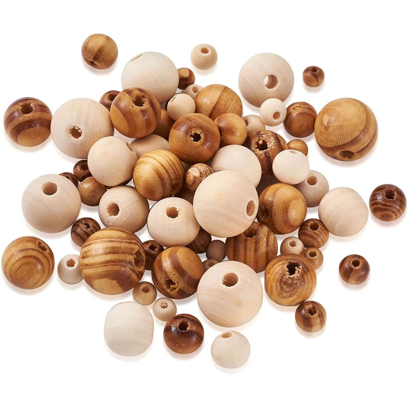 Diy Crafts 130, Large Hole Natural Wood Round Beads Sizes Polished Wooden Ball Rondelle Loose Beads For Jewelry Bracelet Necklace Craft Making Home Party (130)