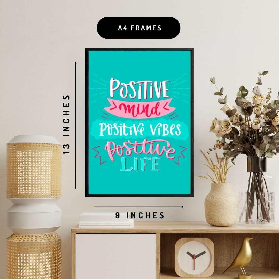 Casabonica Good Vibes Wall Posters|Positivity In Life Wall Frames|Framed Posters|Wall Posters With Frame For Office, Home, Bedroom, Living Room|Set Of 1 | Size - A4