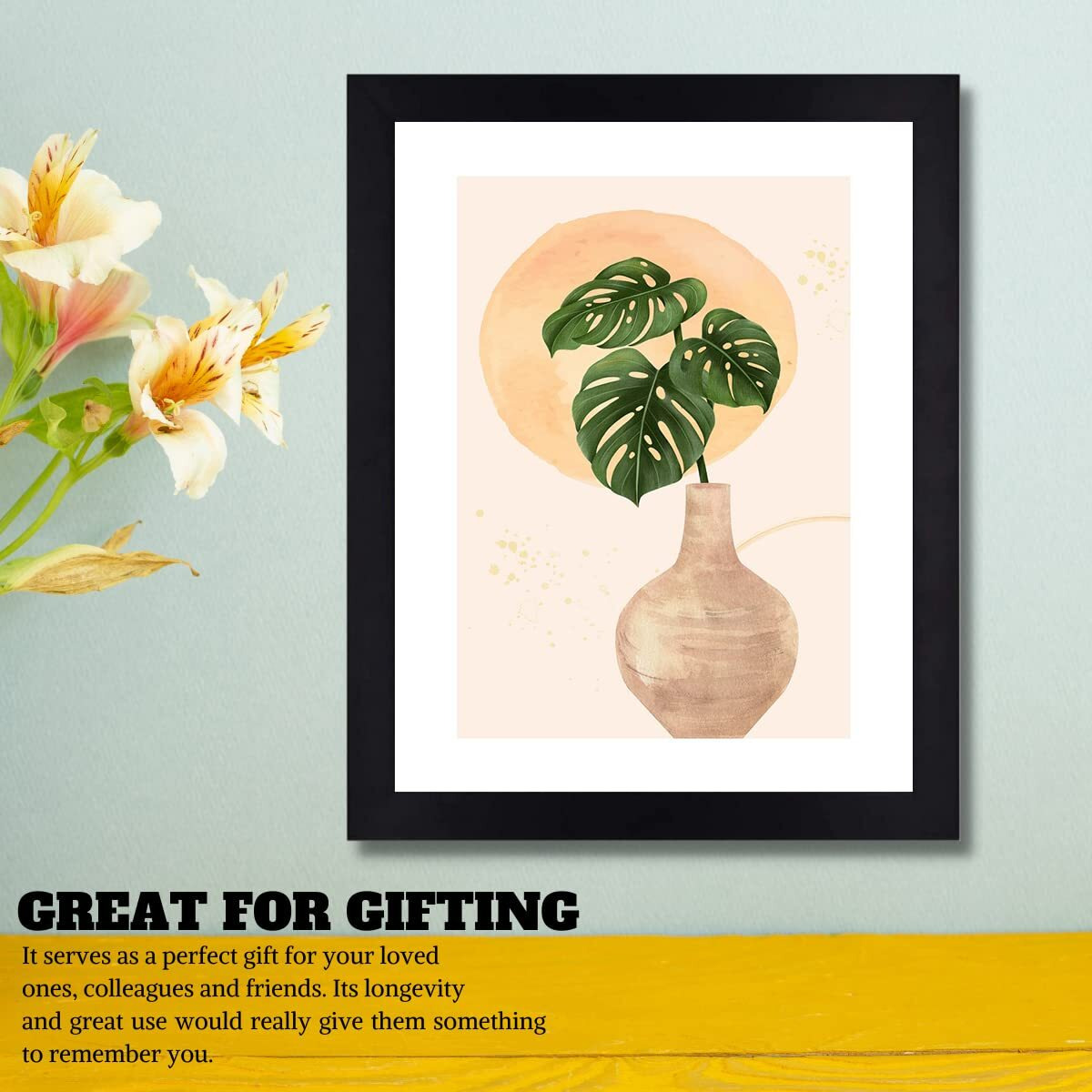 Interio Crafts Modern Botanical Pot Art Framed Poster, Modern Art Frame For Living Room, Bedroom, Kitchen, Office Wall Decor, Synthetic Wood, 13 X 10 Inches (Style 7)