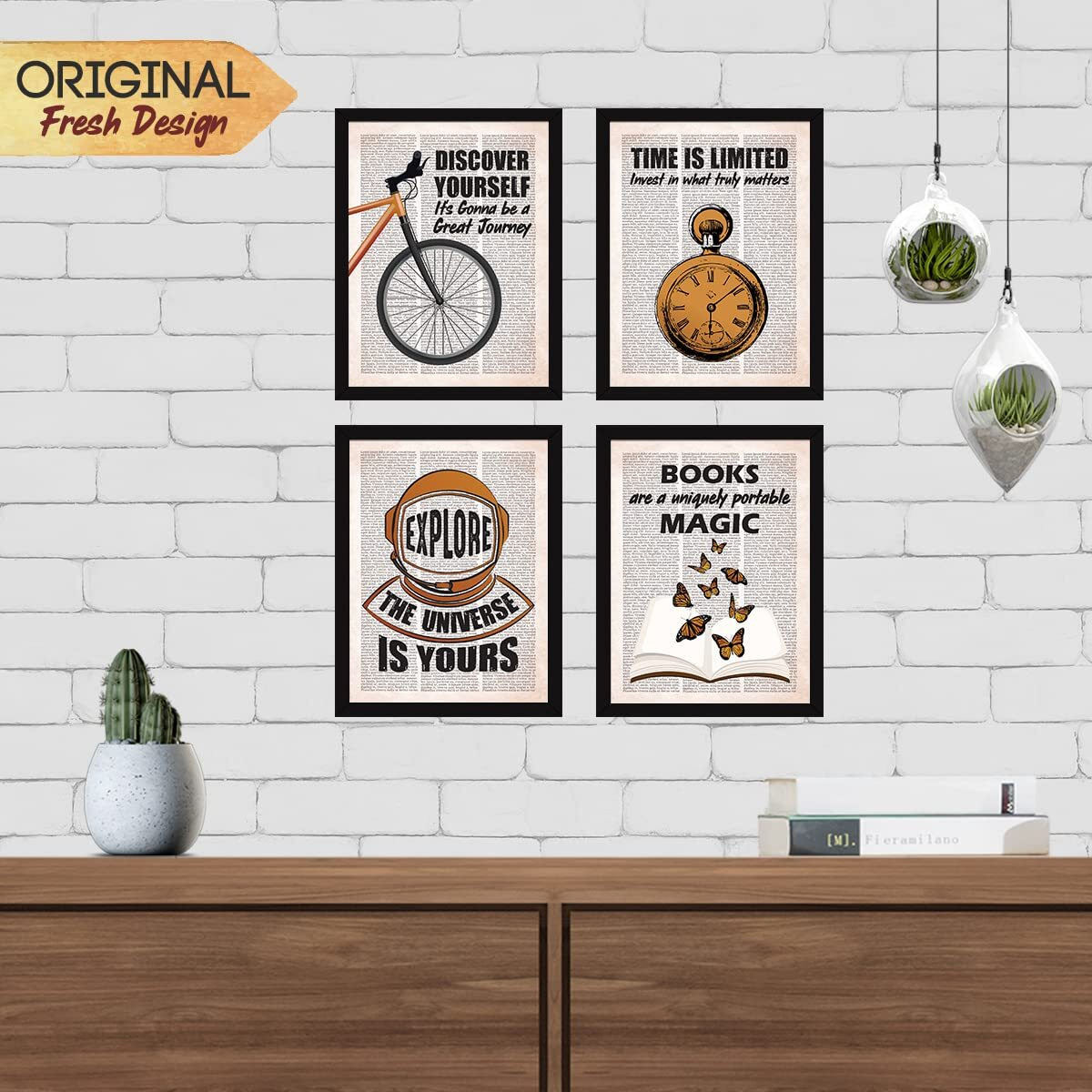Chaka Chaundh - Motivational Quotes Frames - Framed Posters With Frame - Quotes Wall Frames - Photos With Quotes - Discover, Books, Explore, Universe & Time Quotes Frame - (13.6 X 10.6 Inches) Set Of 4