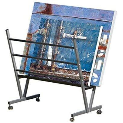 Indian Decor 45222 Art Expo Metal Art Print Rack With Rolling Casters Holds Posters, Prints, Canvas Art 22" Hx34 Wx6 D