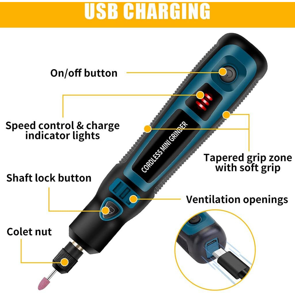Serplex Wireless Engraving Pen Kit With 44 Drill & Polishing Bits, 3-Speed Adjustable, Usb Charging, Engraving Machine For Metal, Wood, Leather & Ceramics, Diy Carving Tool For Creative Art & Crafts