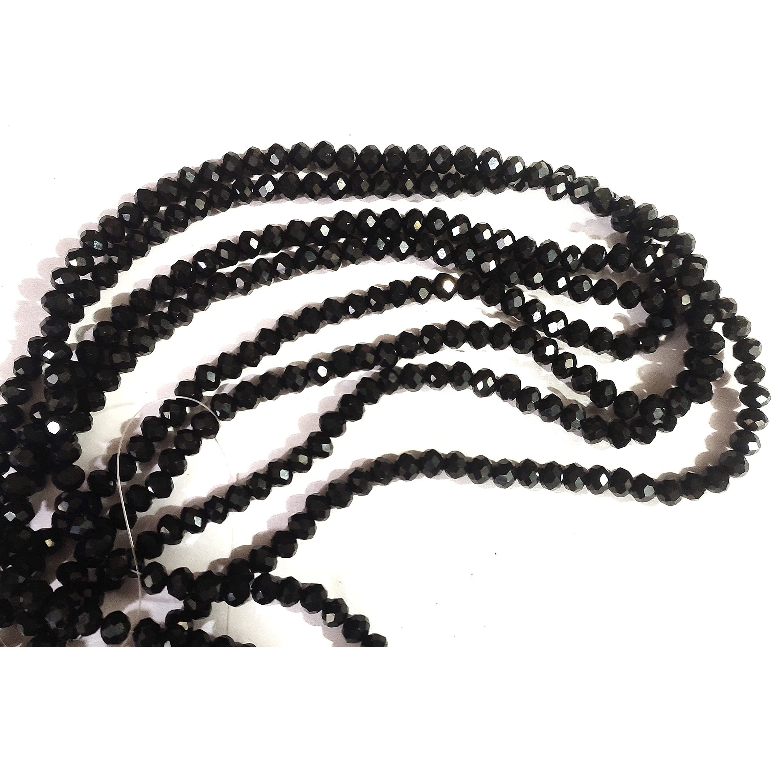 Omx 255 Beads (85 To 95 Beads In 1 Line), 3 Line, Crystal Glass Beads Roundelle For Jewellery Making, Craft Works - 6Mm Size (Black)