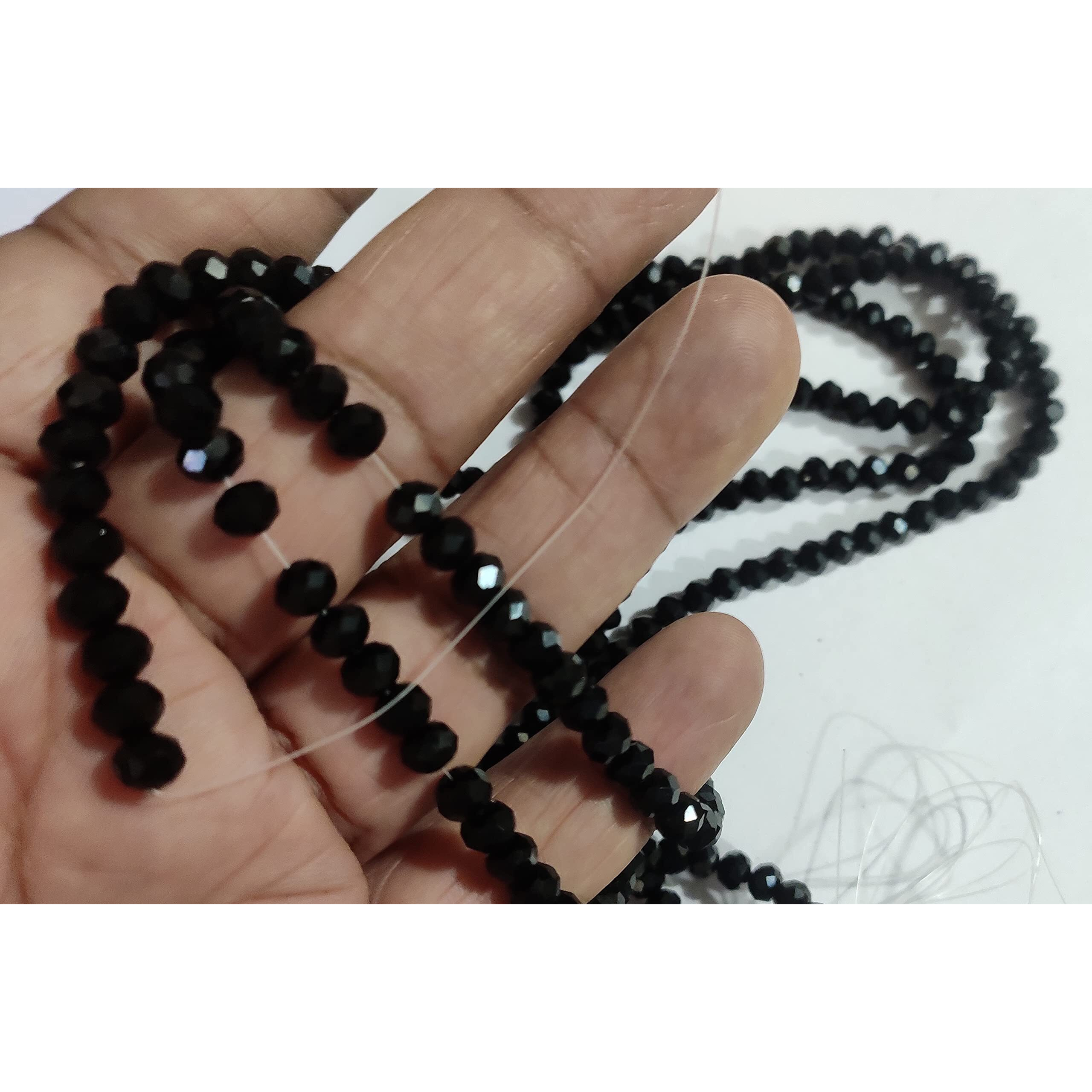 Omx 255 Beads (85 To 95 Beads In 1 Line), 3 Line, Crystal Glass Beads Roundelle For Jewellery Making, Craft Works - 6Mm Size (Black)