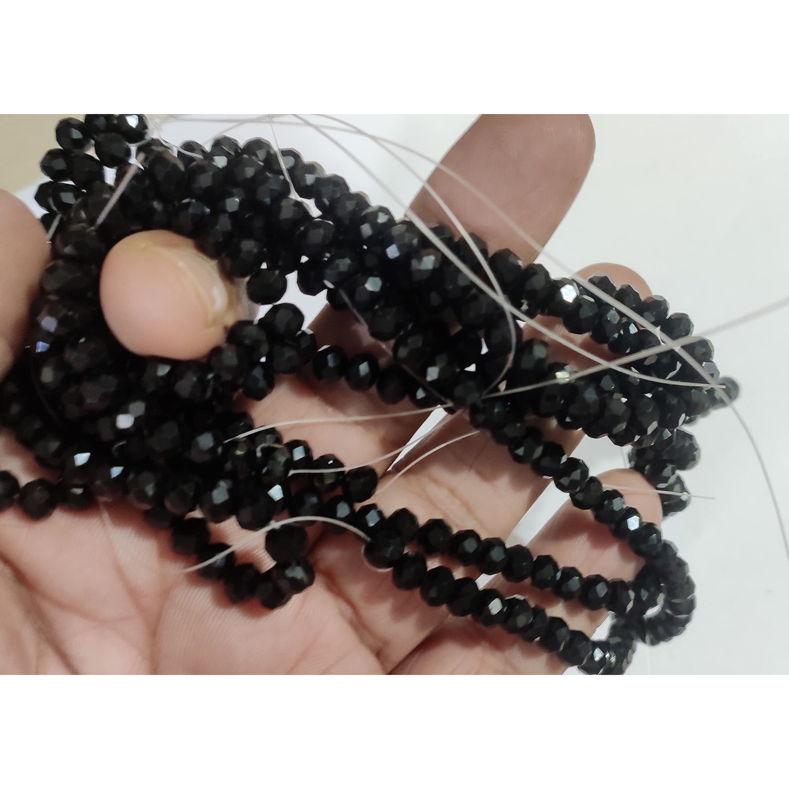 Omx 255 Beads (85 To 95 Beads In 1 Line), 3 Line, Crystal Glass Beads Roundelle For Jewellery Making, Craft Works - 6Mm Size (Black)