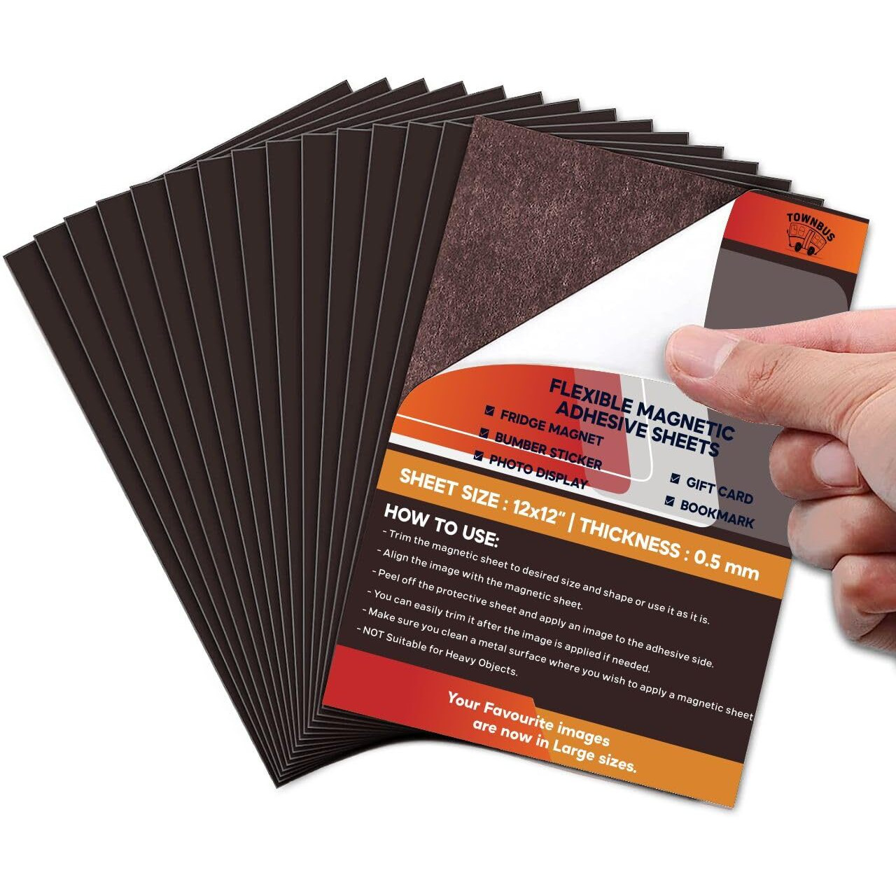 Townbus -12" X 12" | 5 Nos Of 0.5Mm Self Adhesive Magnetic Sheet | Just Peel Paste And Place To Make Your Craft, Photos A Magnet | Diy Crafts | Kid-Friendly