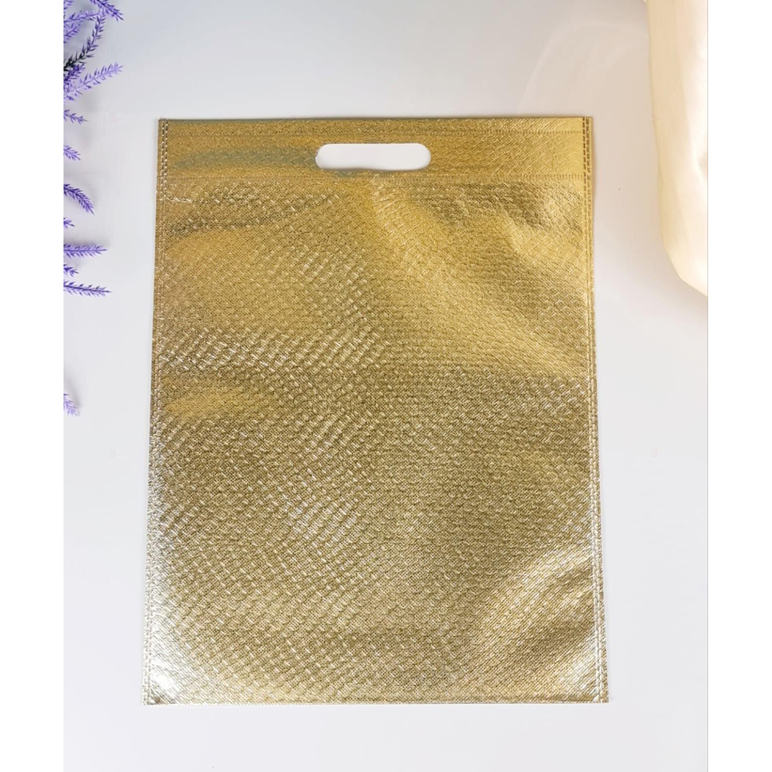 Satyam Kraft 6 Pcs Non Woven Fabric Gift Bags Paper Bags For Return Gifts, Christmas, Bags With Handle Gift Covers For Gifting, Xmas, Wedding, Birthday, Events (Small) (Golden)
