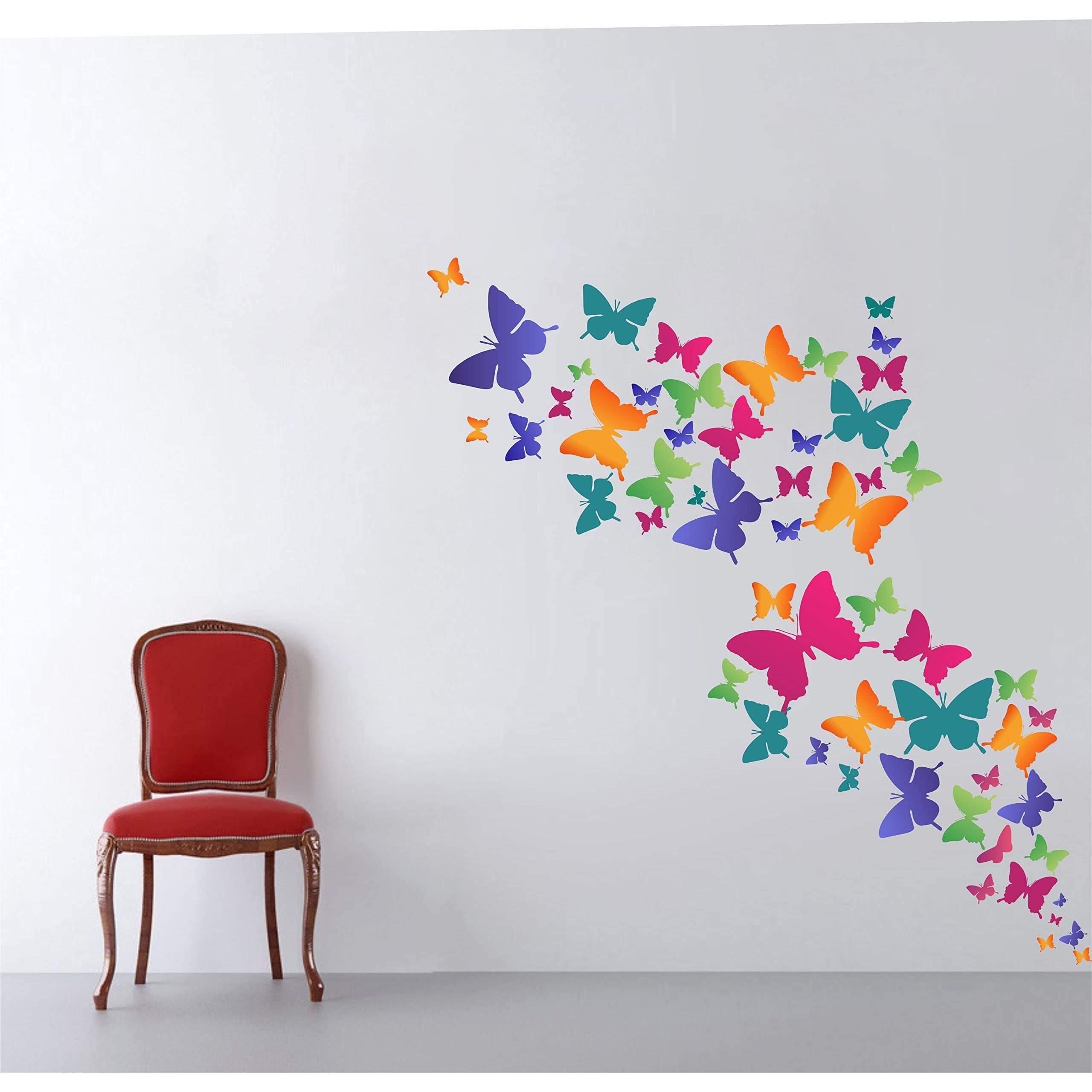 Dreamkraft Colorfull Butterflies Wall Sticker For Home Decor, Kid's Room, Living Room Decor (Multicolor, Pvc Vinyl, 109 X 99Cm)