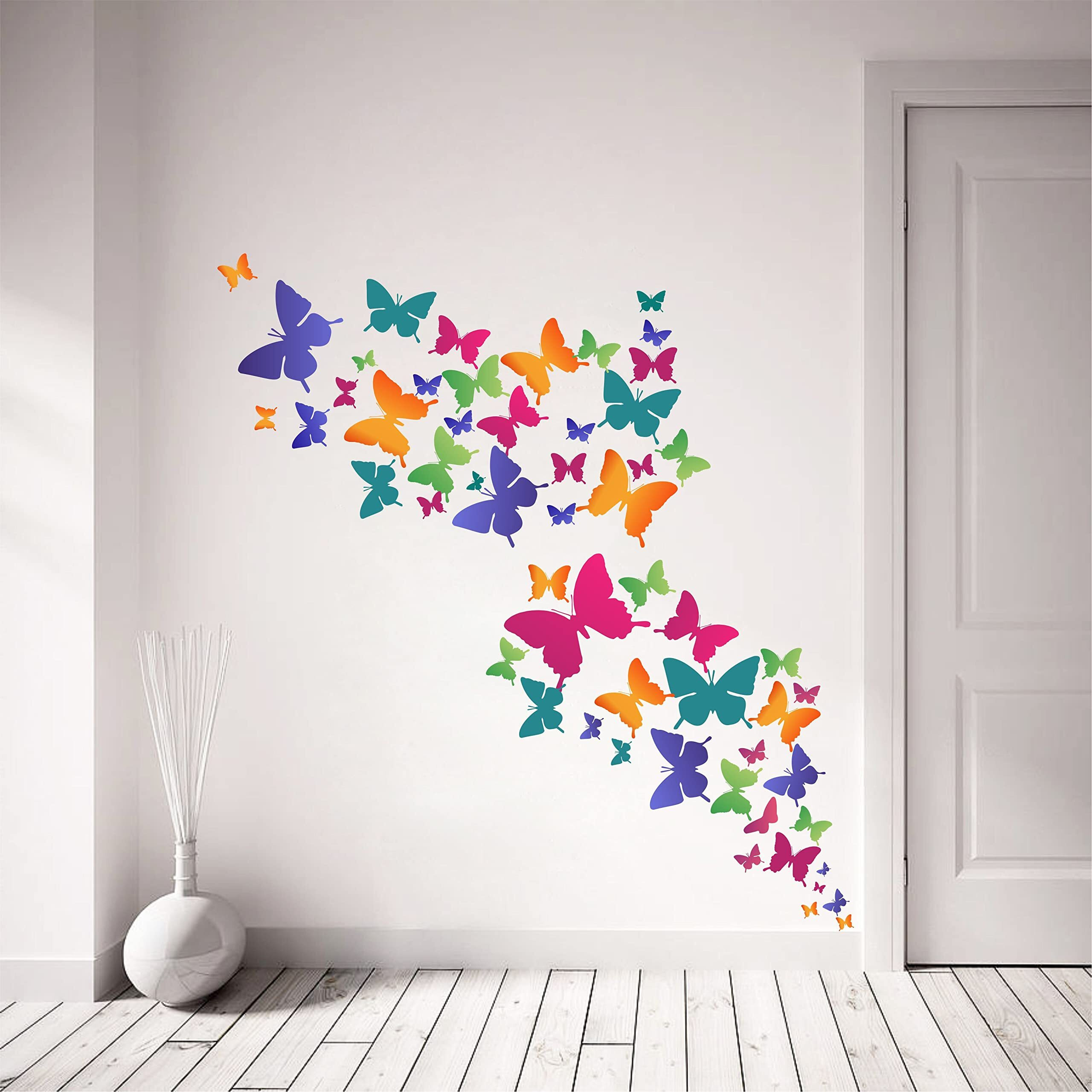 Dreamkraft Colorfull Butterflies Wall Sticker For Home Decor, Kid's Room, Living Room Decor (Multicolor, Pvc Vinyl, 109 X 99Cm)