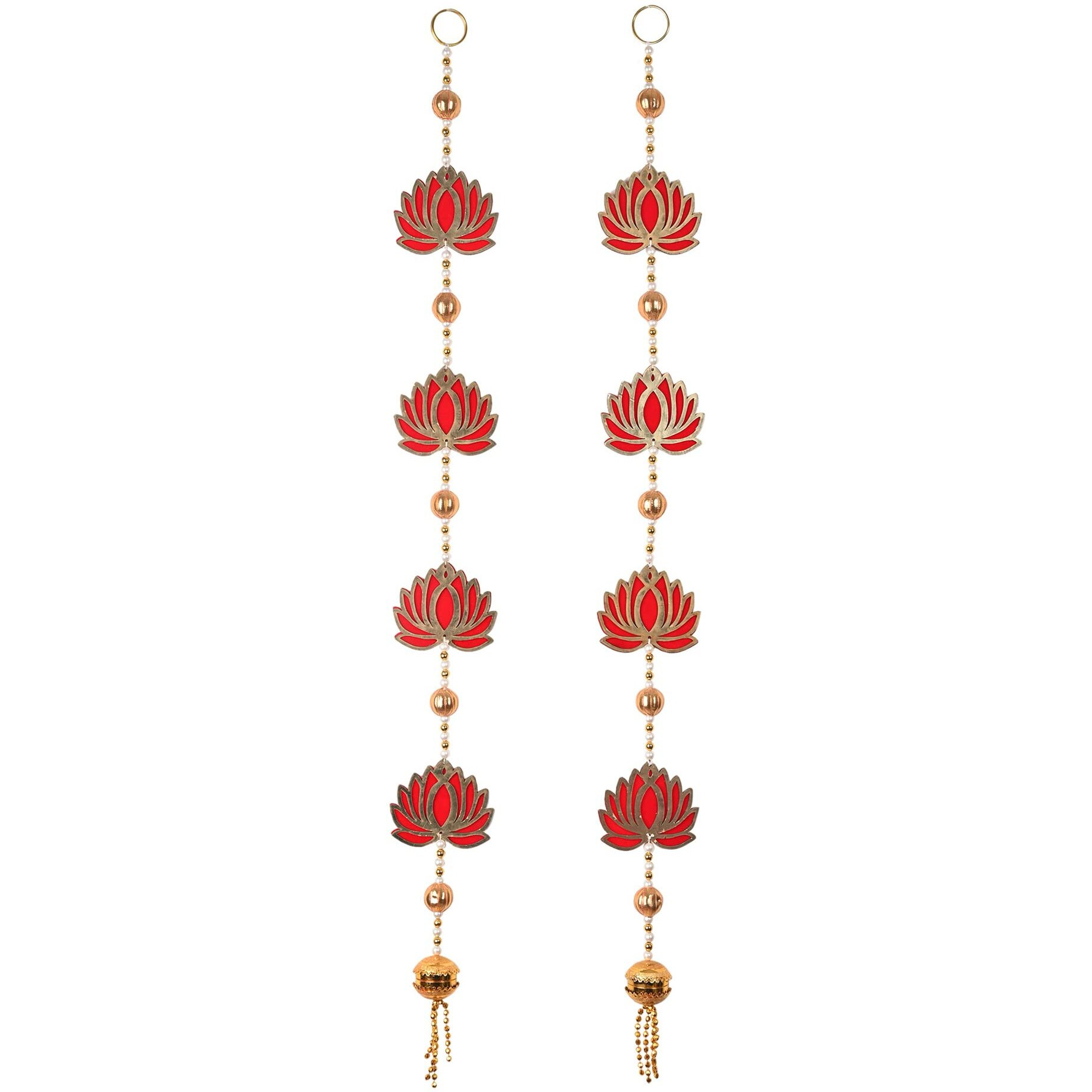 Crafonic Handmade Wooden Lotus Door Hanging | Decorative Wall Hanging | Temple And Pooja Room Decor | Diwali Decor (Pack Of 2) - 40 Inch (Height)
