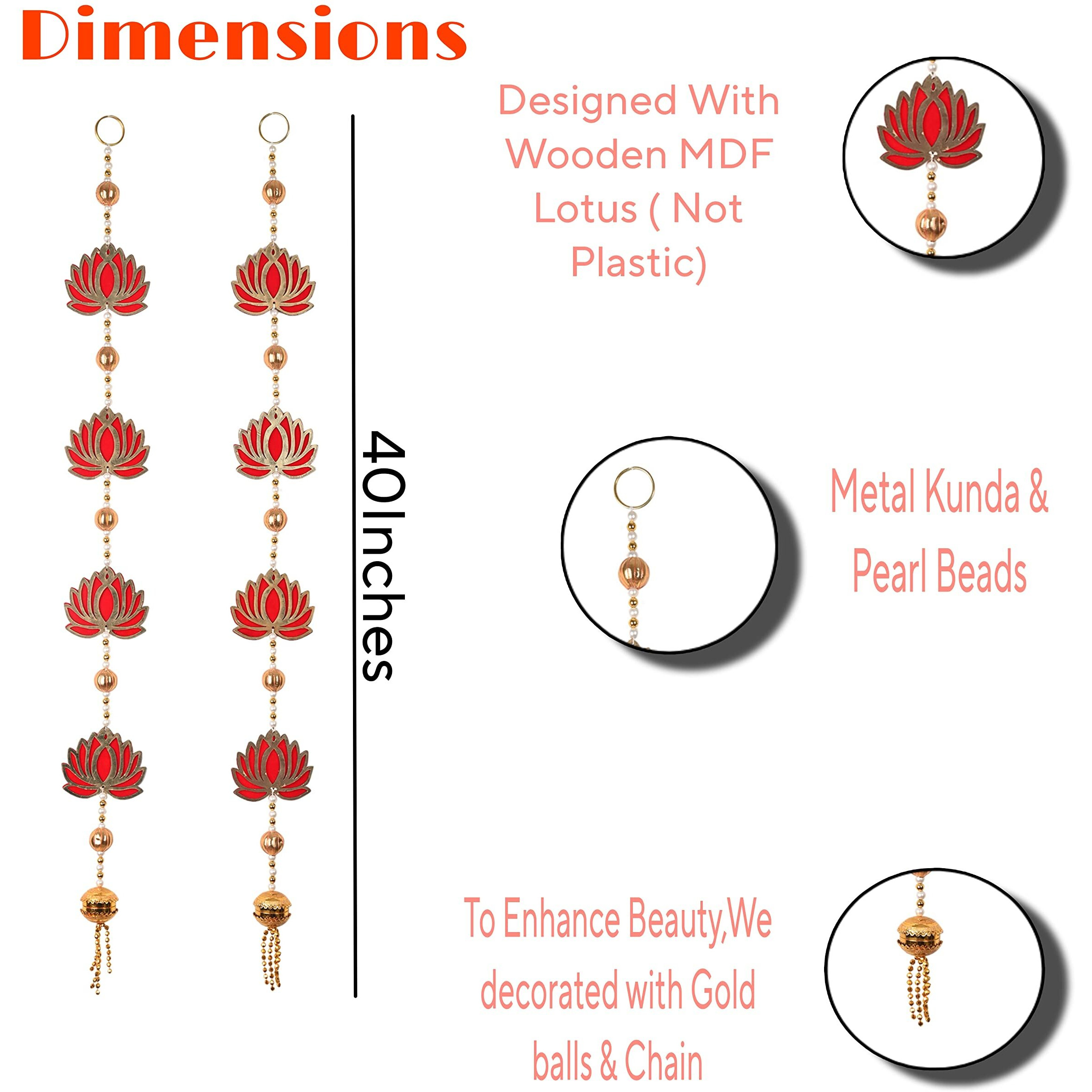 Crafonic Handmade Wooden Lotus Door Hanging | Decorative Wall Hanging | Temple And Pooja Room Decor | Diwali Decor (Pack Of 2) - 40 Inch (Height)