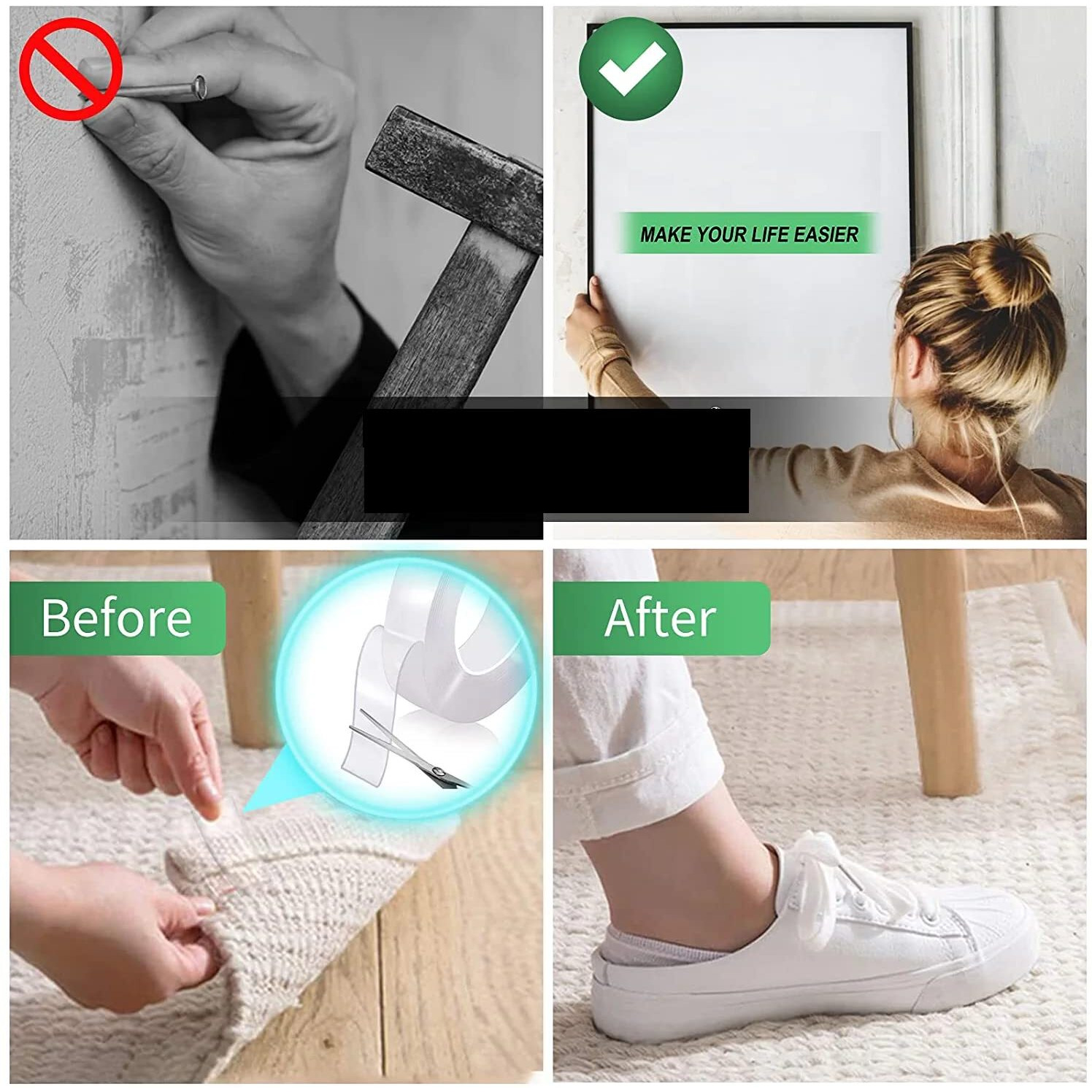 Imox Pack Of 2 Double Sided Tape Heavy Duty - Multipurpose Removable Traceless Mounting Adhesive Tape For WallsWashable Reusable Strong Sticky Strips Grip Tape