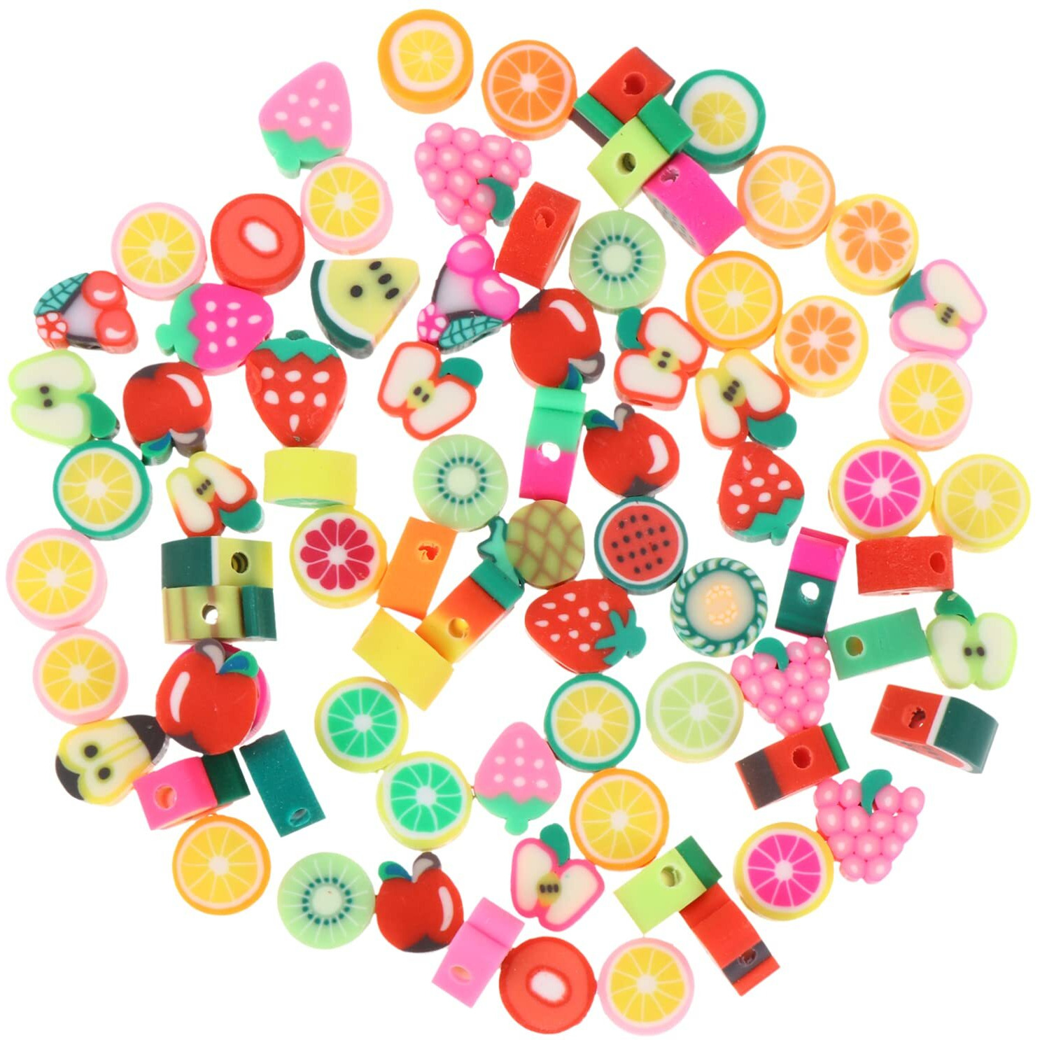 Heallily 80Pcs Diy Clay Charms Cute Charms Fruit Candy Sweets Flatback Beads Making Supplies For Craft Making Ornament Scrapbooking