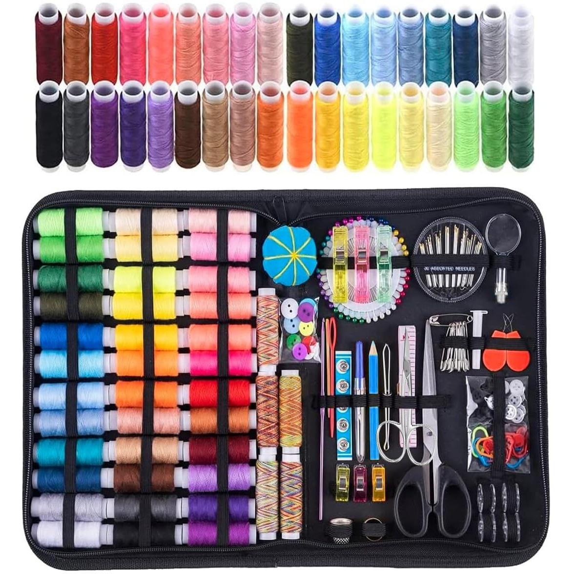 Elephantboat Sewing Kit Needle And Thread Kit With Bag Sewing Kit Box For Home Use, Sewing Machine Accessories, Contains 43 Color Thread, Mending And Sewing Needles, Scissors, Tape Measure More