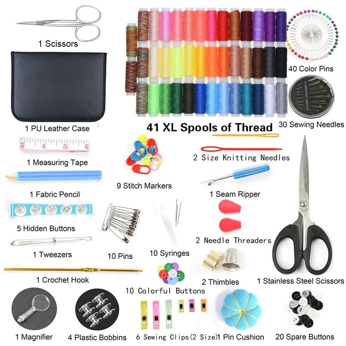 Elephantboat Sewing Kit Needle And Thread Kit With Bag Sewing Kit Box For Home Use, Sewing Machine Accessories, Contains 43 Color Thread, Mending And Sewing Needles, Scissors, Tape Measure More