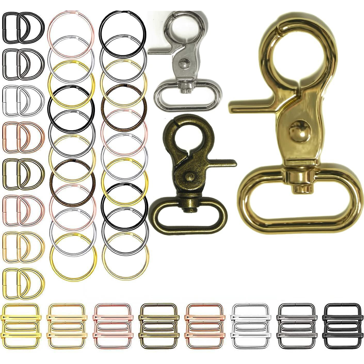 Diy Crafts 20 Sets, Chrome Gold, Iron Lobster Claw Clasps Swivel Lanyardstrigger Snap Hooks Strap, D Rings Slide Buckle For Keychain, Bags And Jewelry Fin (20 Sets, Chrome Gold)