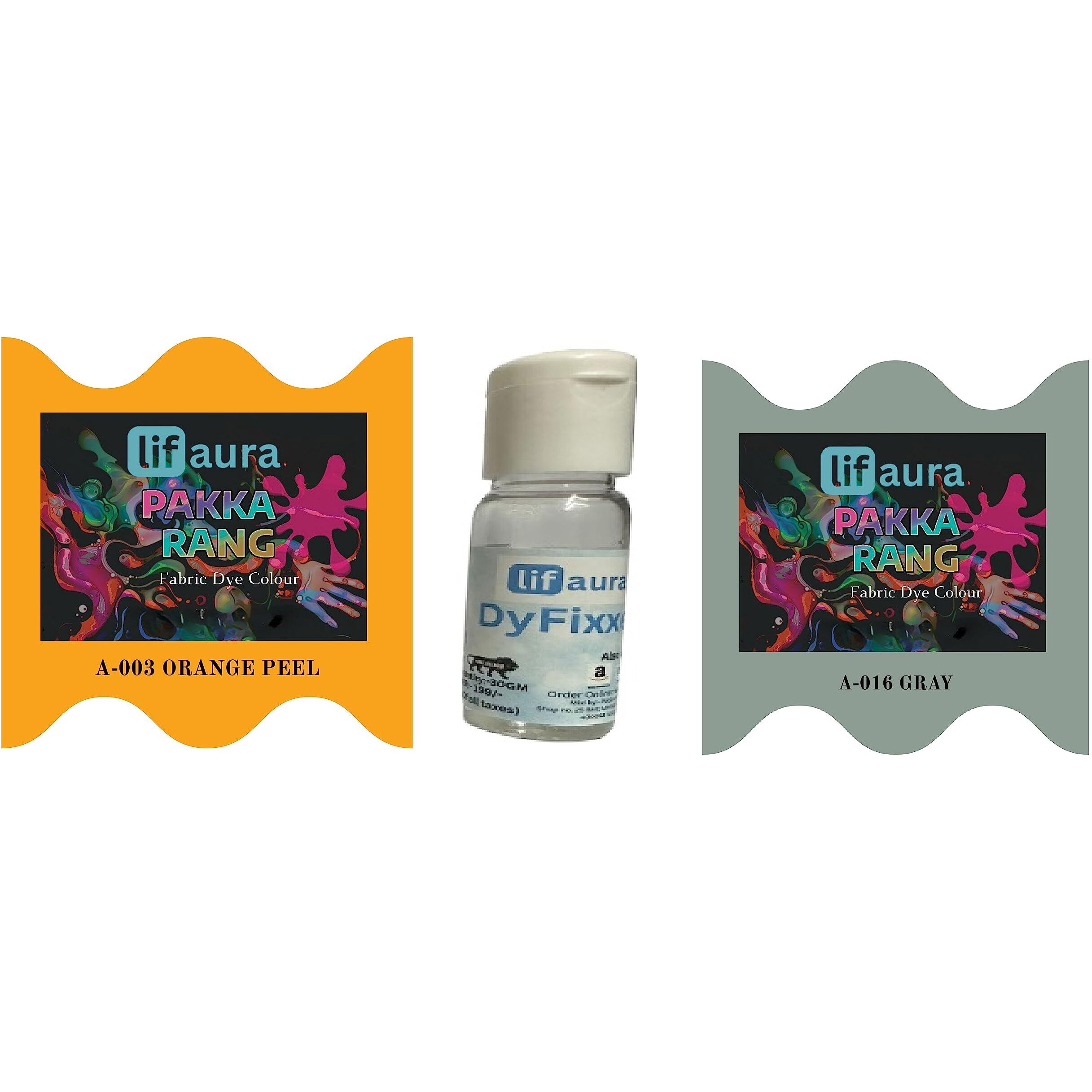 Prokart Lifaura Pakka Rang Fabric Permanent Dye Color Kit Pack Of 6 Sachets (5G Each 30G Pack) With 30G Dyfixershadea-003 Orange Peel03 & Steel Grey16 Each Color 3 Sachets