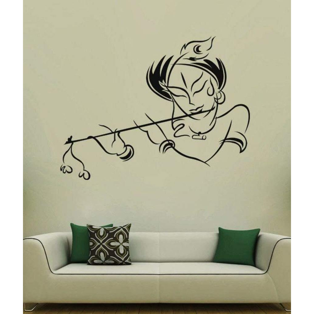 Creativeedge Pvc Vinyl Wall Sticker Krishna Playing Flute Design Black (50 Cm X 70 Cm)
